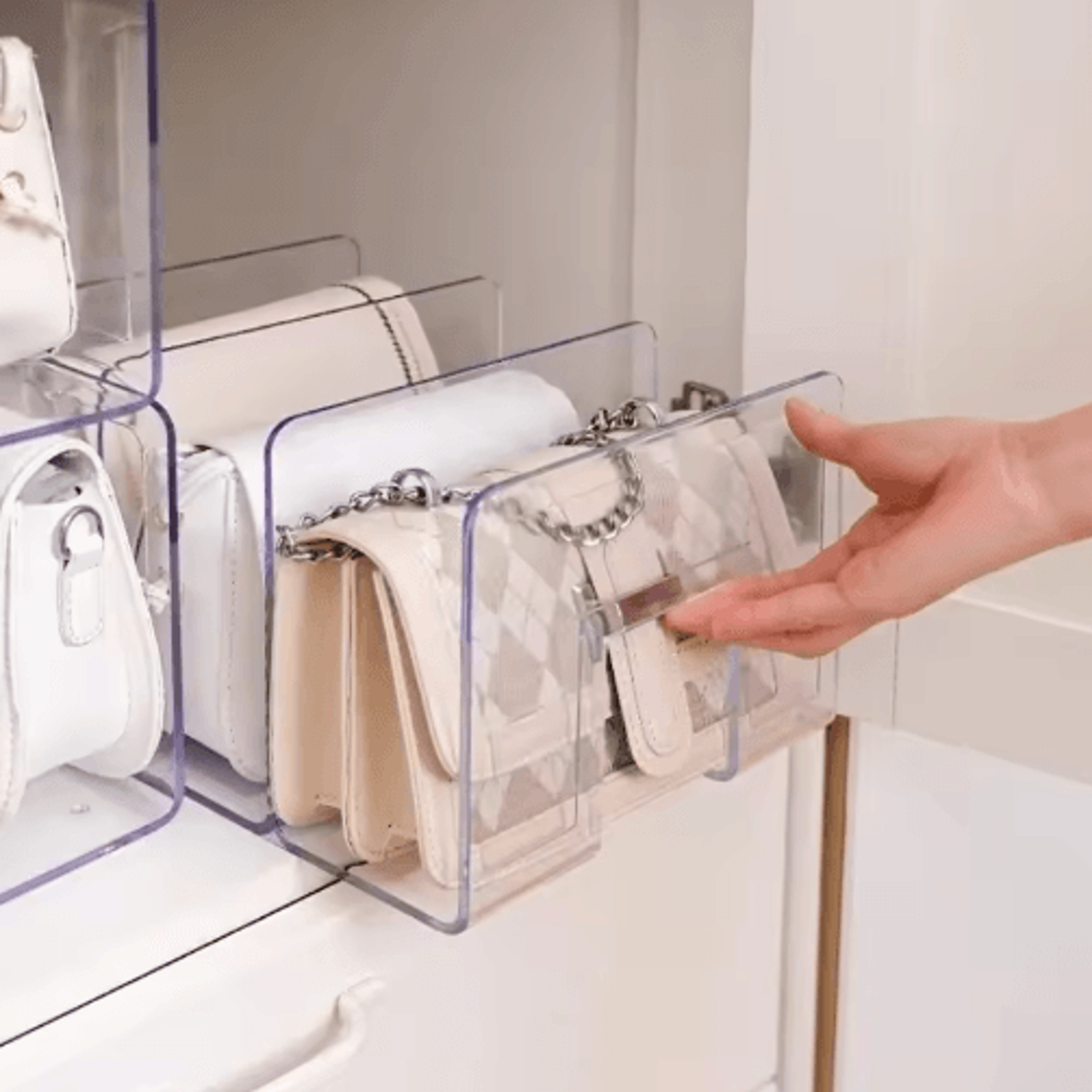 transparent handbag organizer shelf divider for closet & wardrobe storage