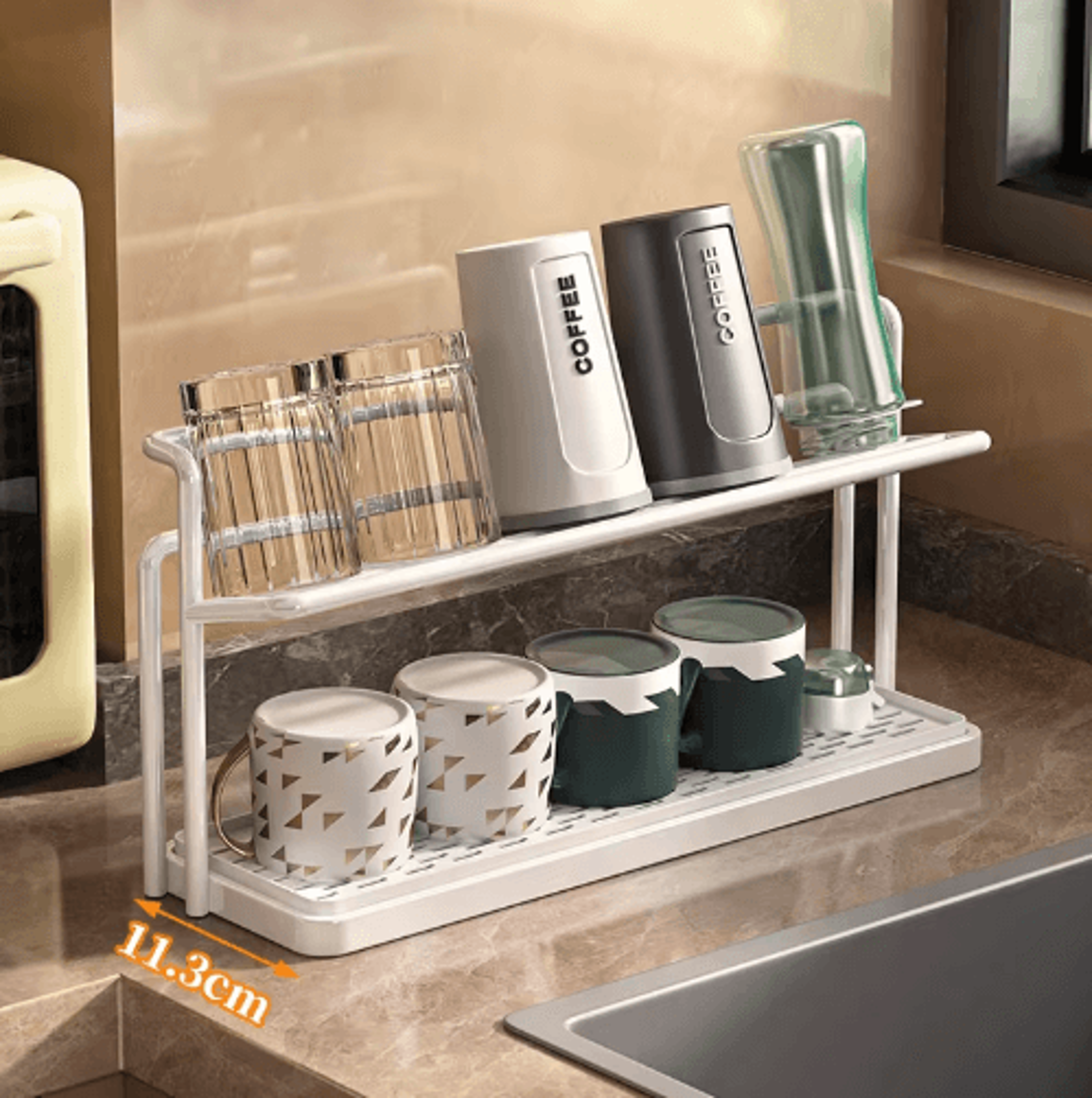 stainless steel 2-tier bottle drying rack with drain tray for cups & kitchen accessories