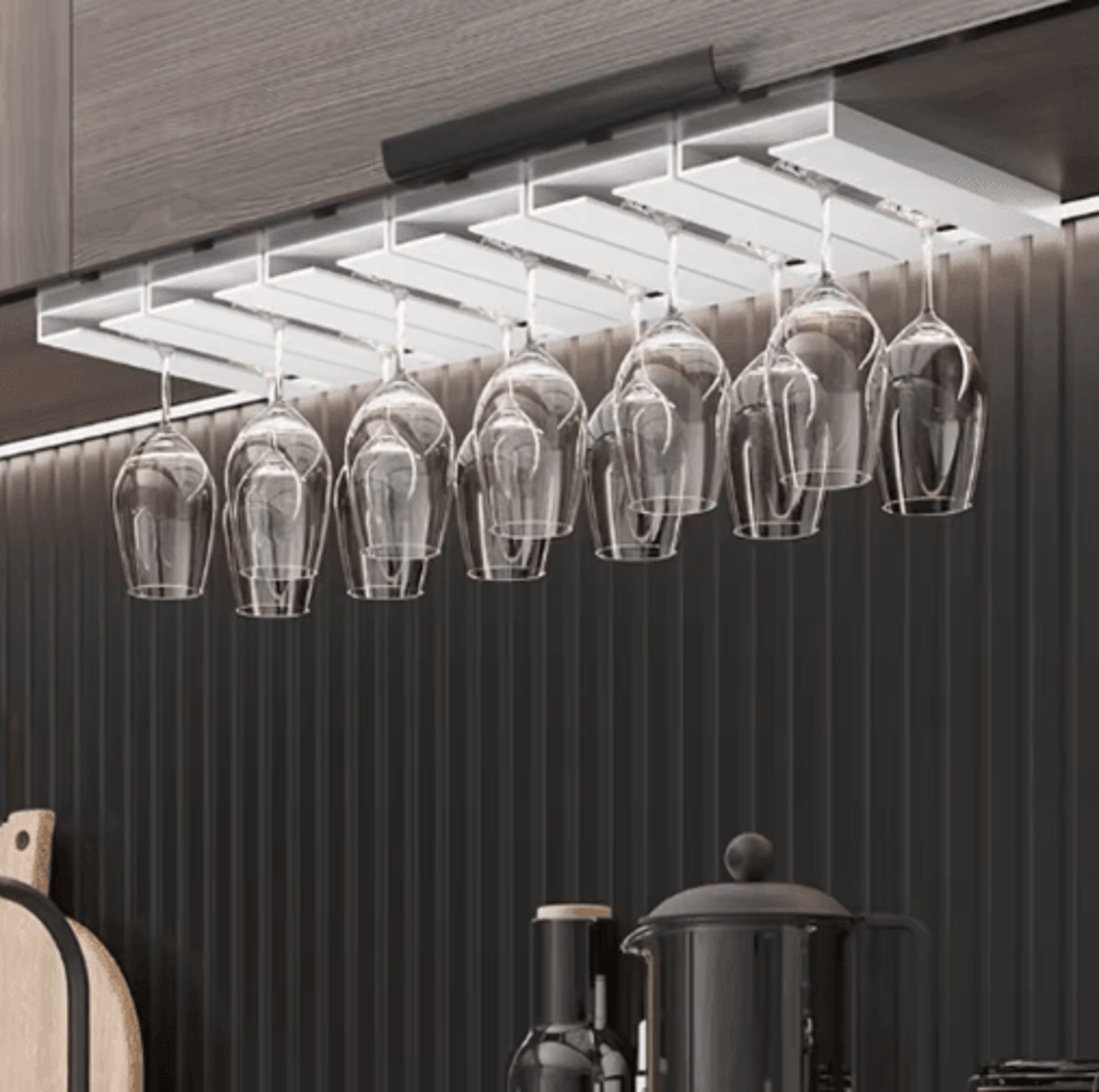 under-cabinet wine glass holder rack for space-saving kitchen storage