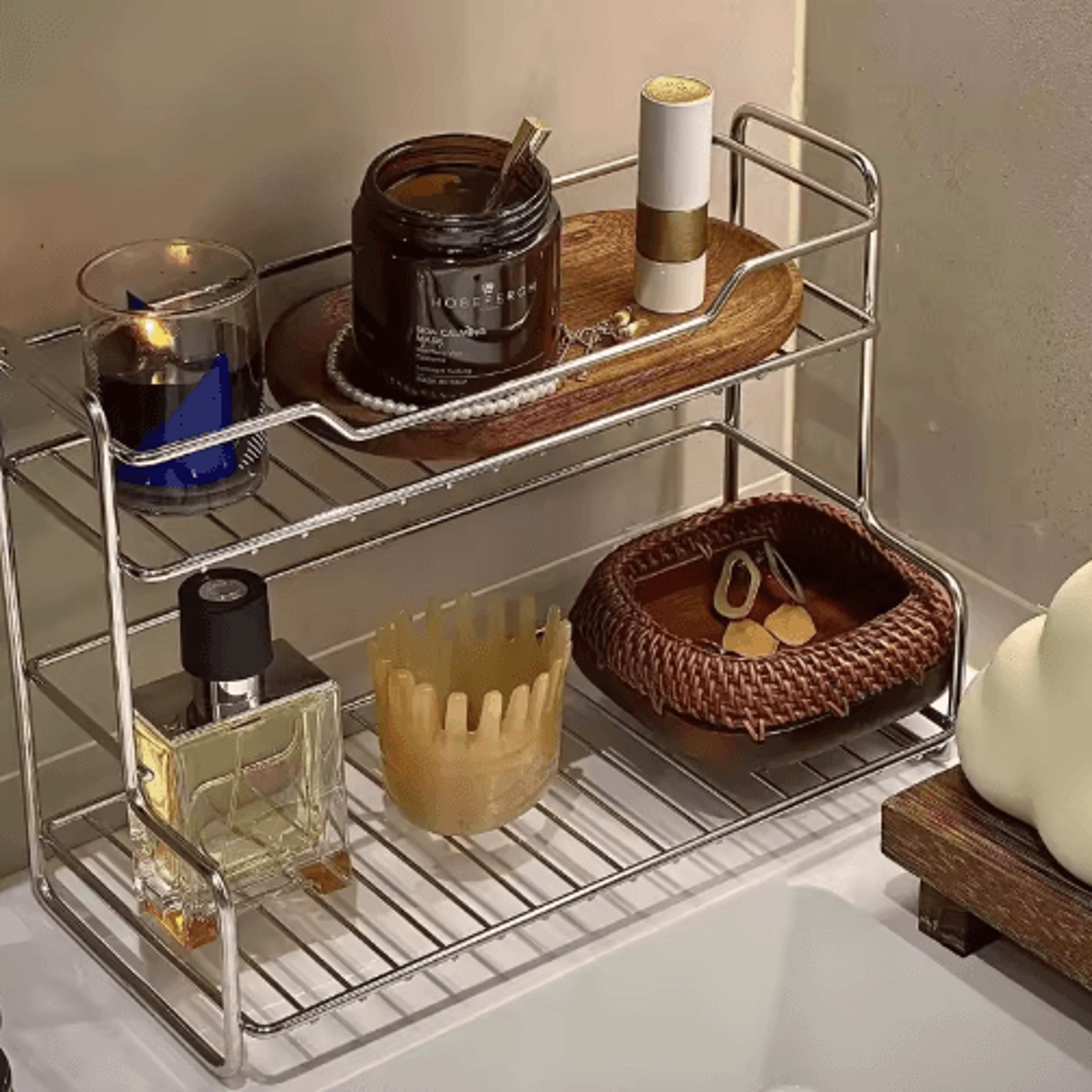 minimalist double-layer bathroom sink organizer rack for cosmetics & toiletries
