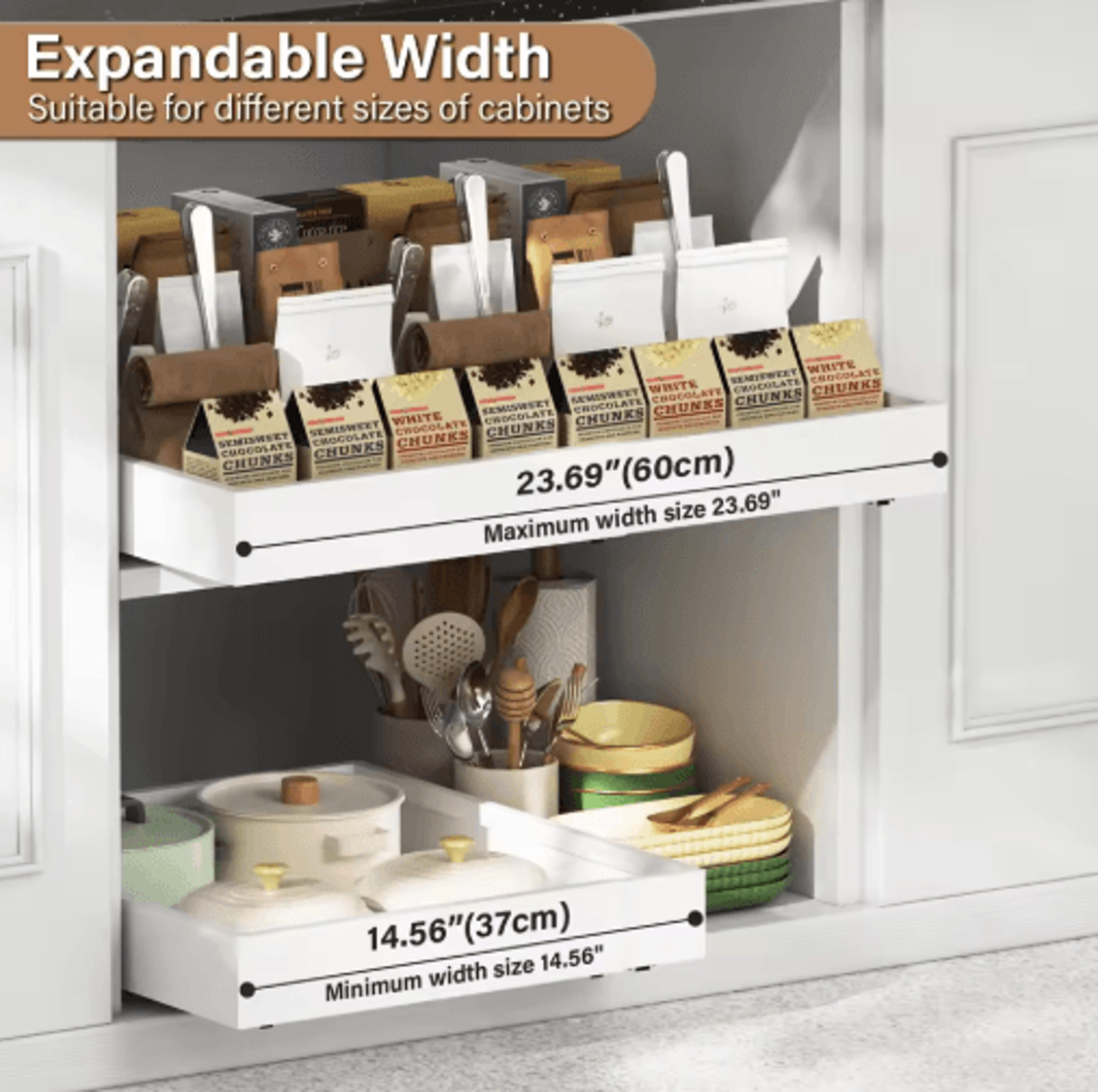 expandable pull-out cabinet organizer tray for kitchen & under-sink storage