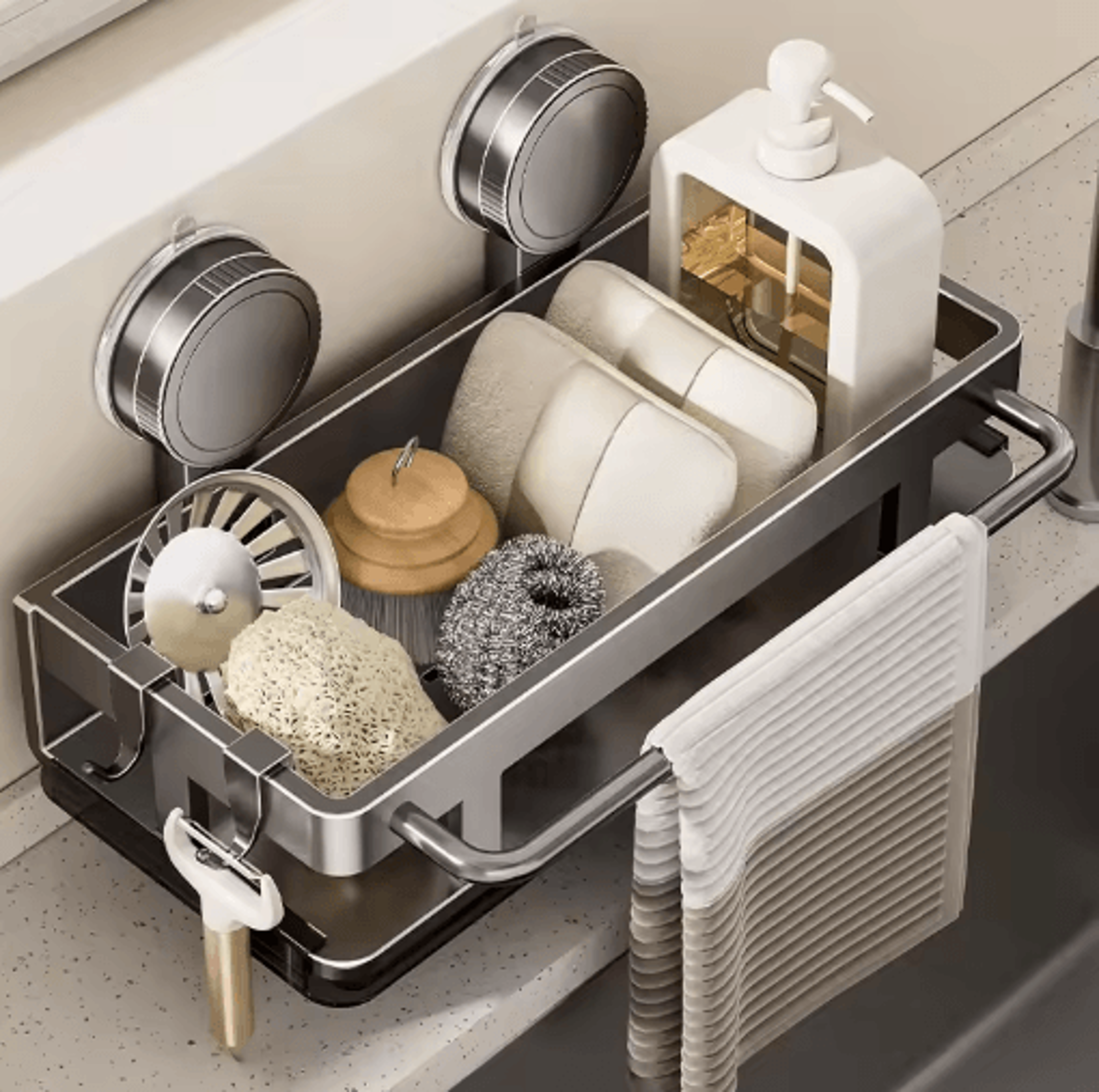 suction cup wall-mounted storage shelf for kitchen & bathroom organization
