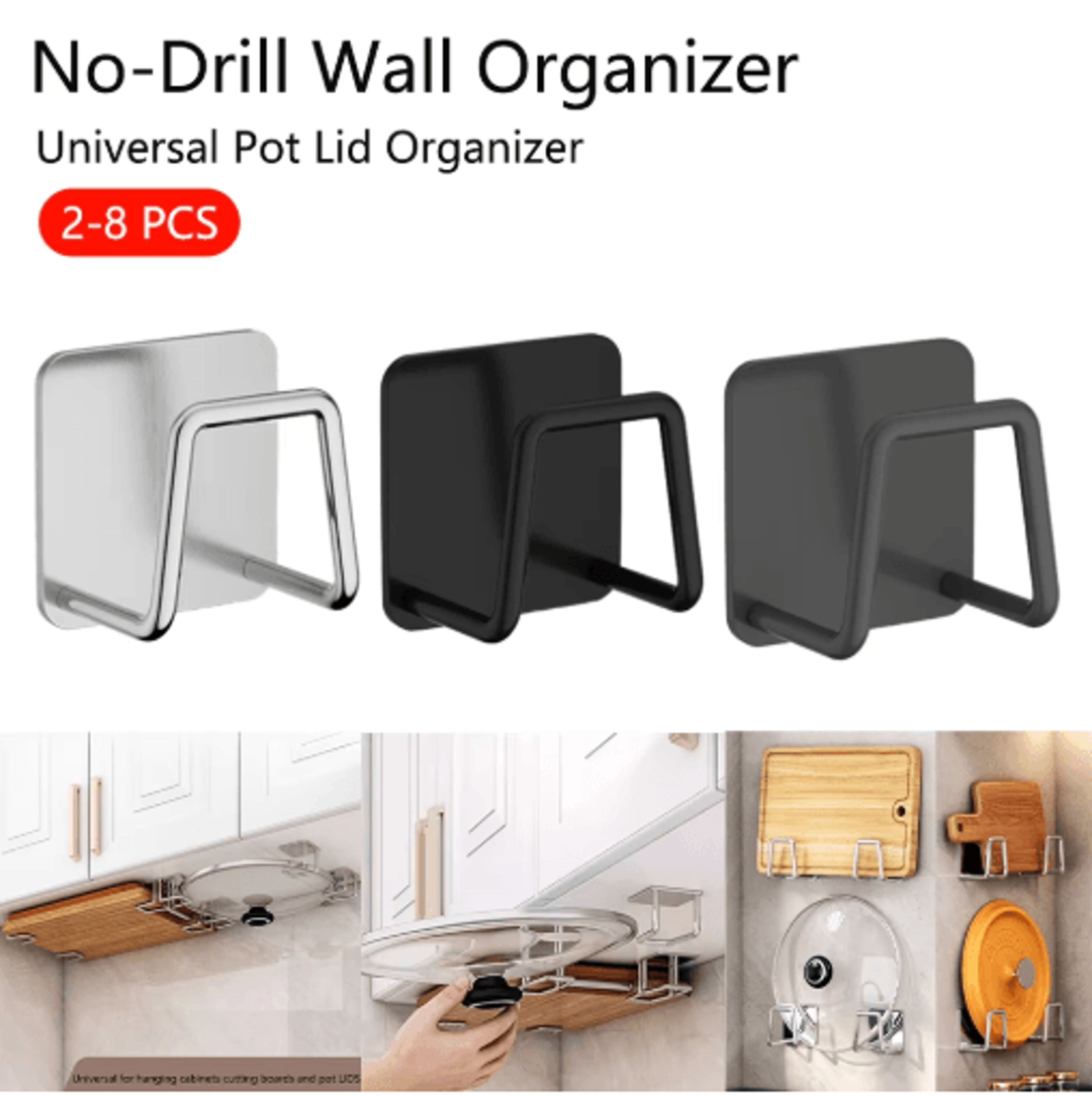 space-saving wall-mounted pot lid & cutting board holder set