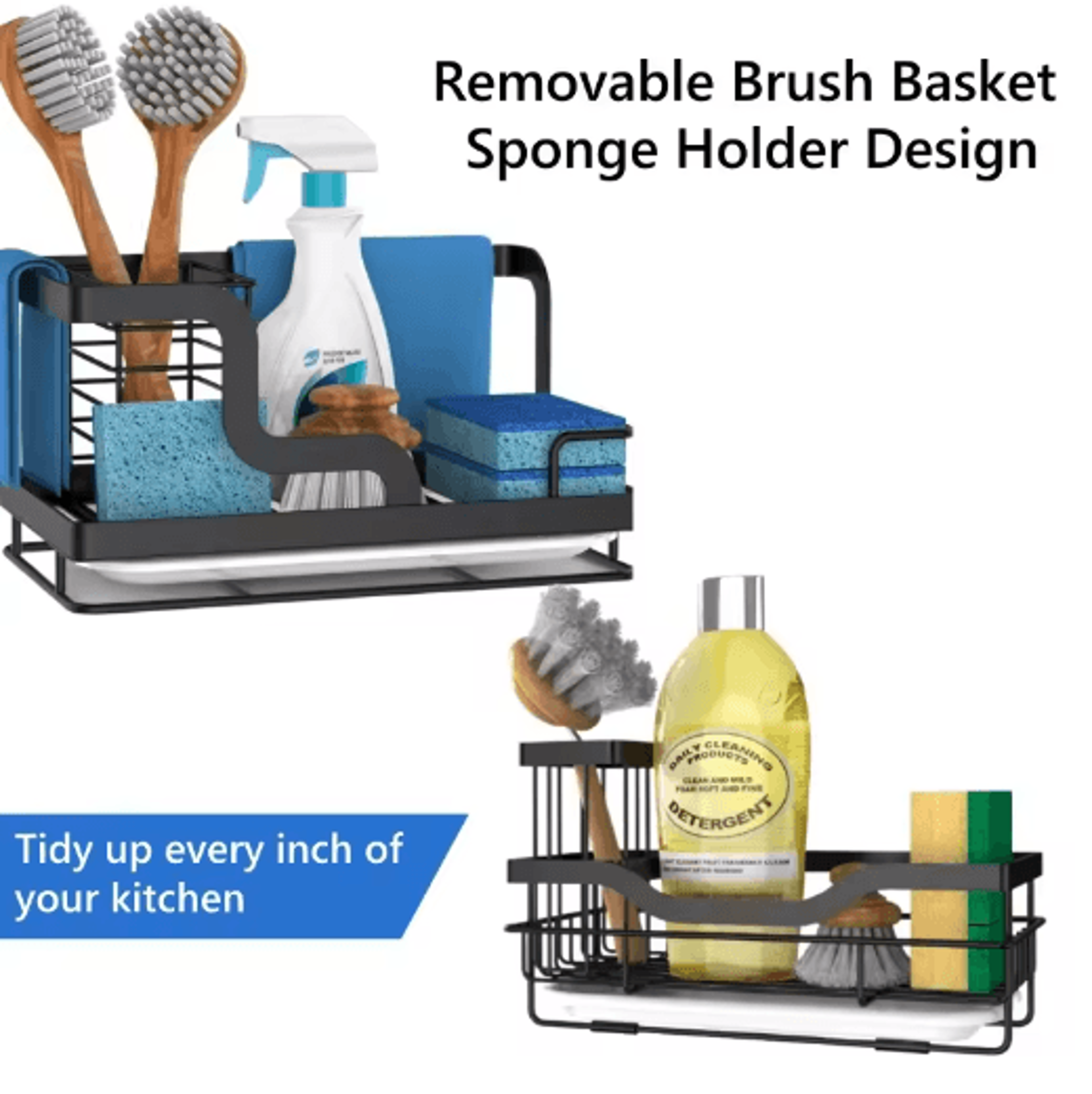 stainless steel cleaning tools holder with drain rack for kitchen & bathroom organization