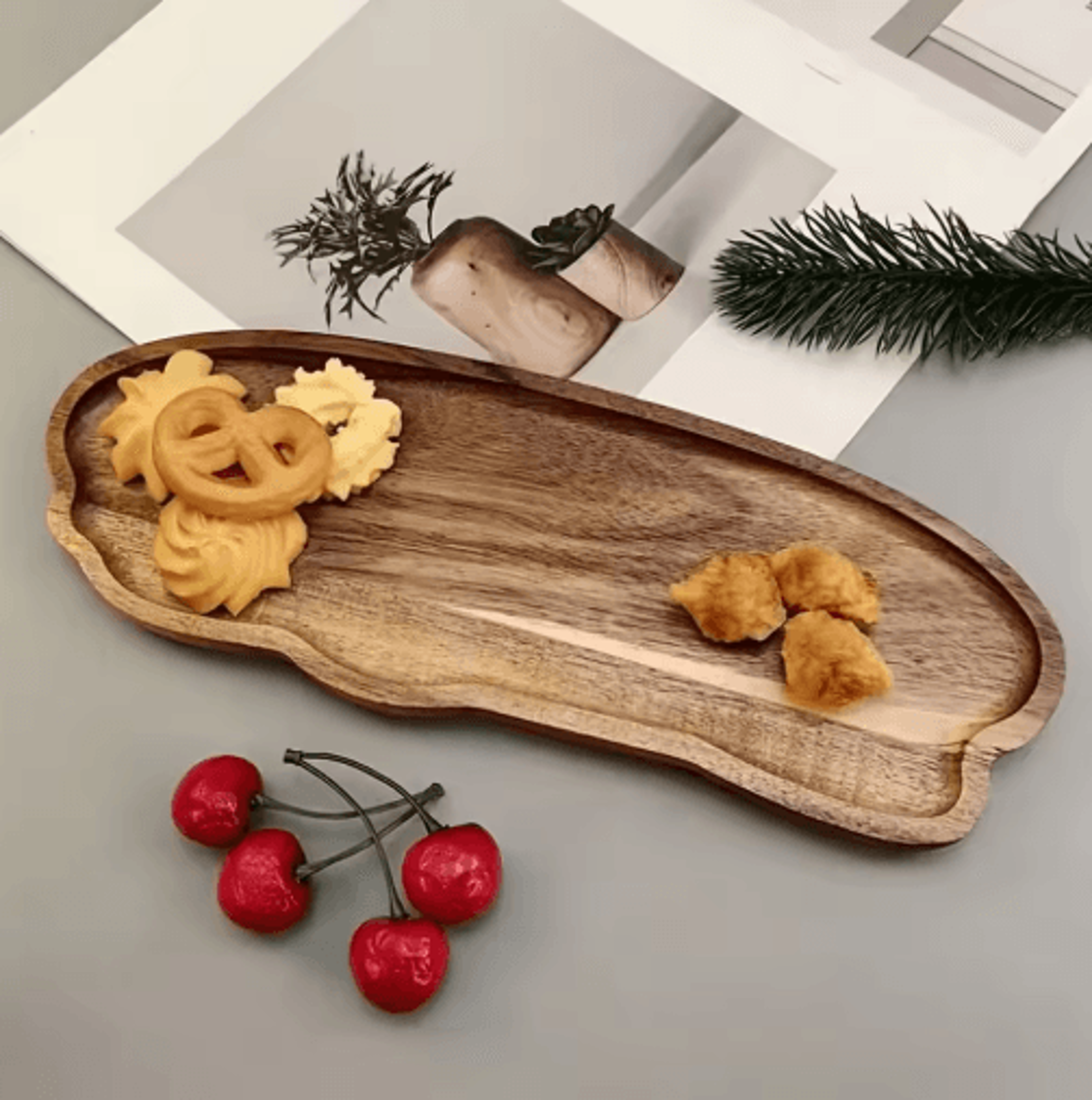 japanese-style cloud wooden serving tray for bread, desserts & coffee