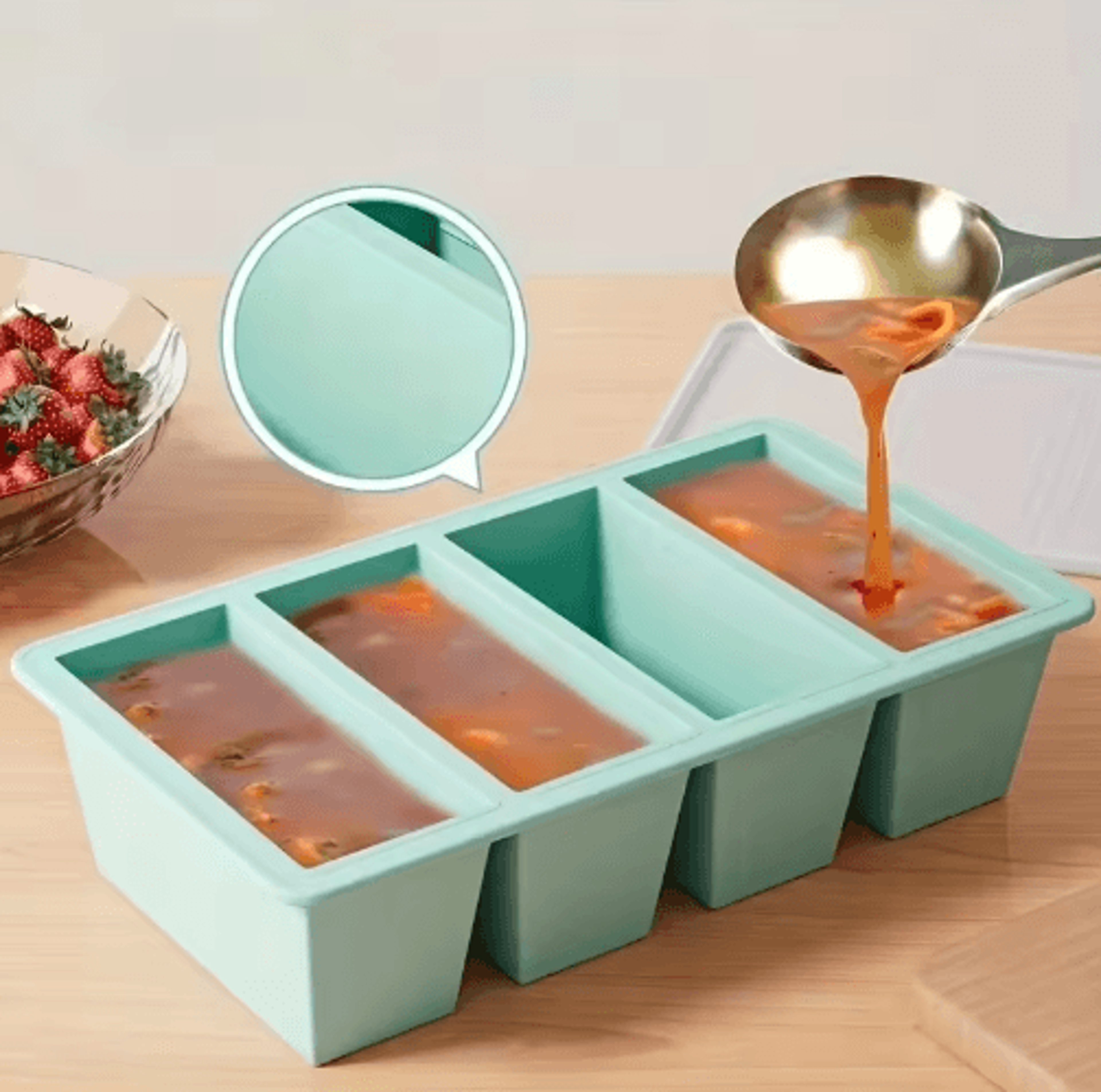 silicone freezer tray with lid for soup, broth & meal prep storage