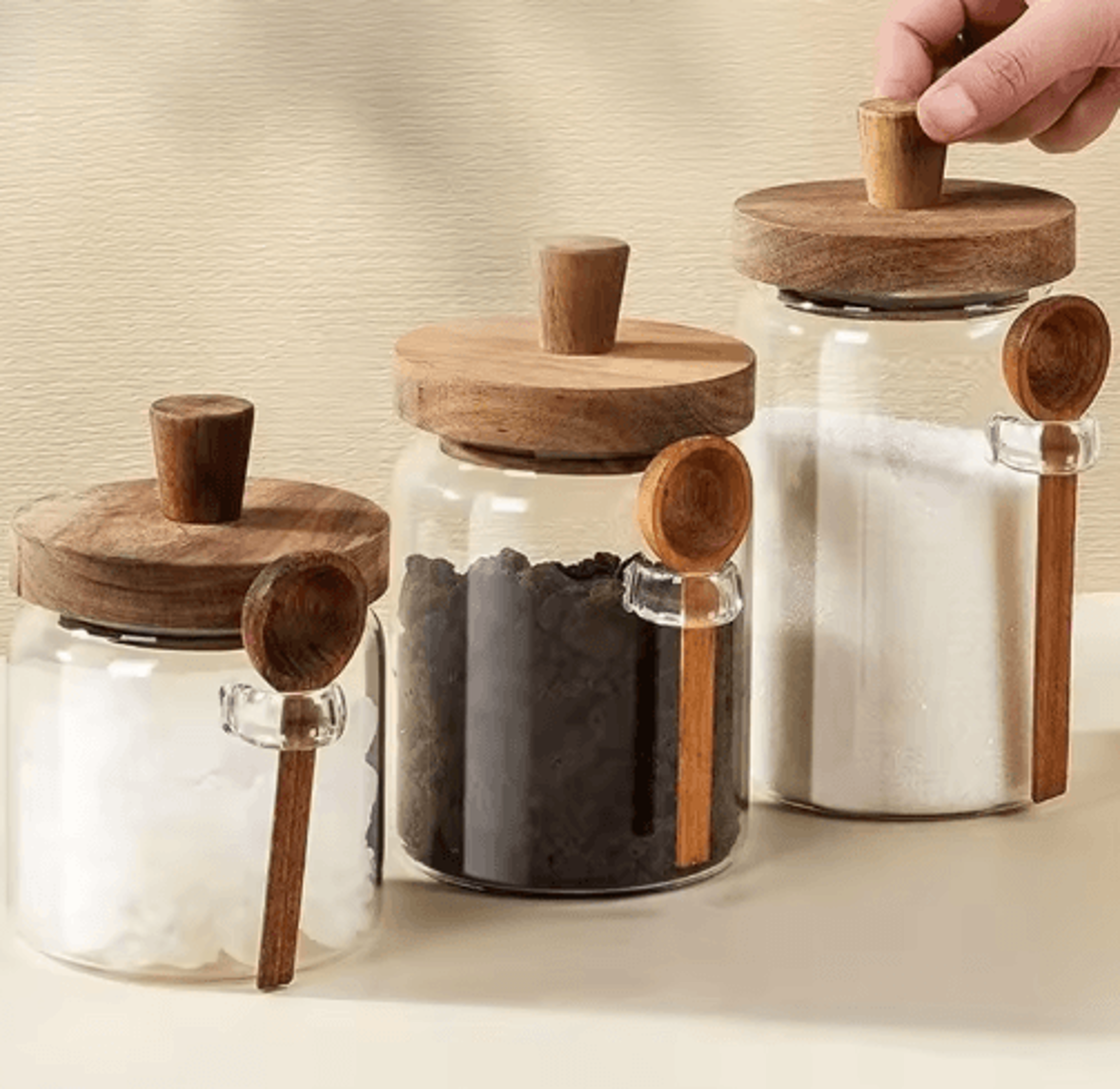 justinlau glass airtight storage jar with spoon for coffee beans, grains & spices