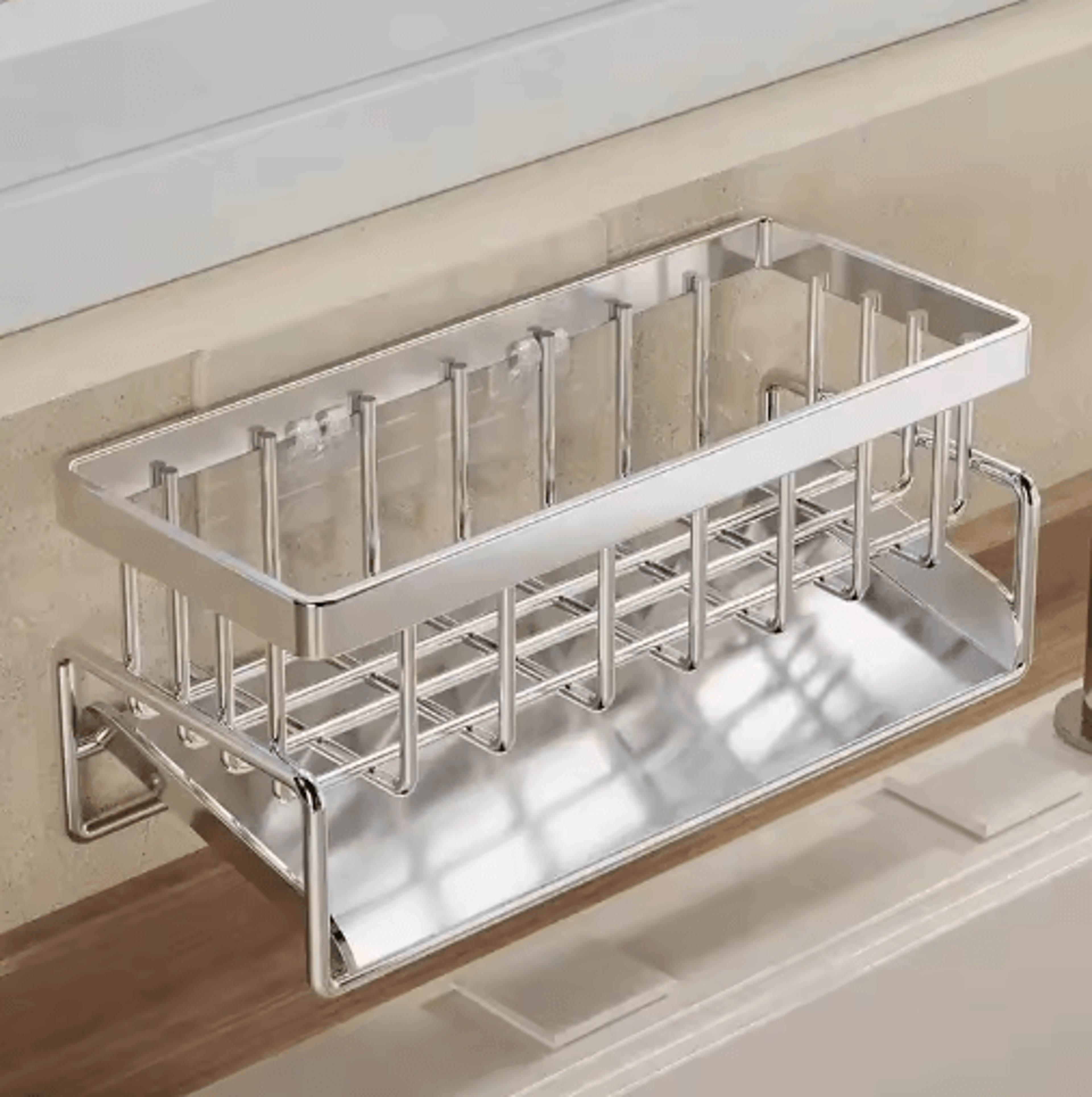 stainless steel sink organizer with sponge holder, soap drainer & towel rack