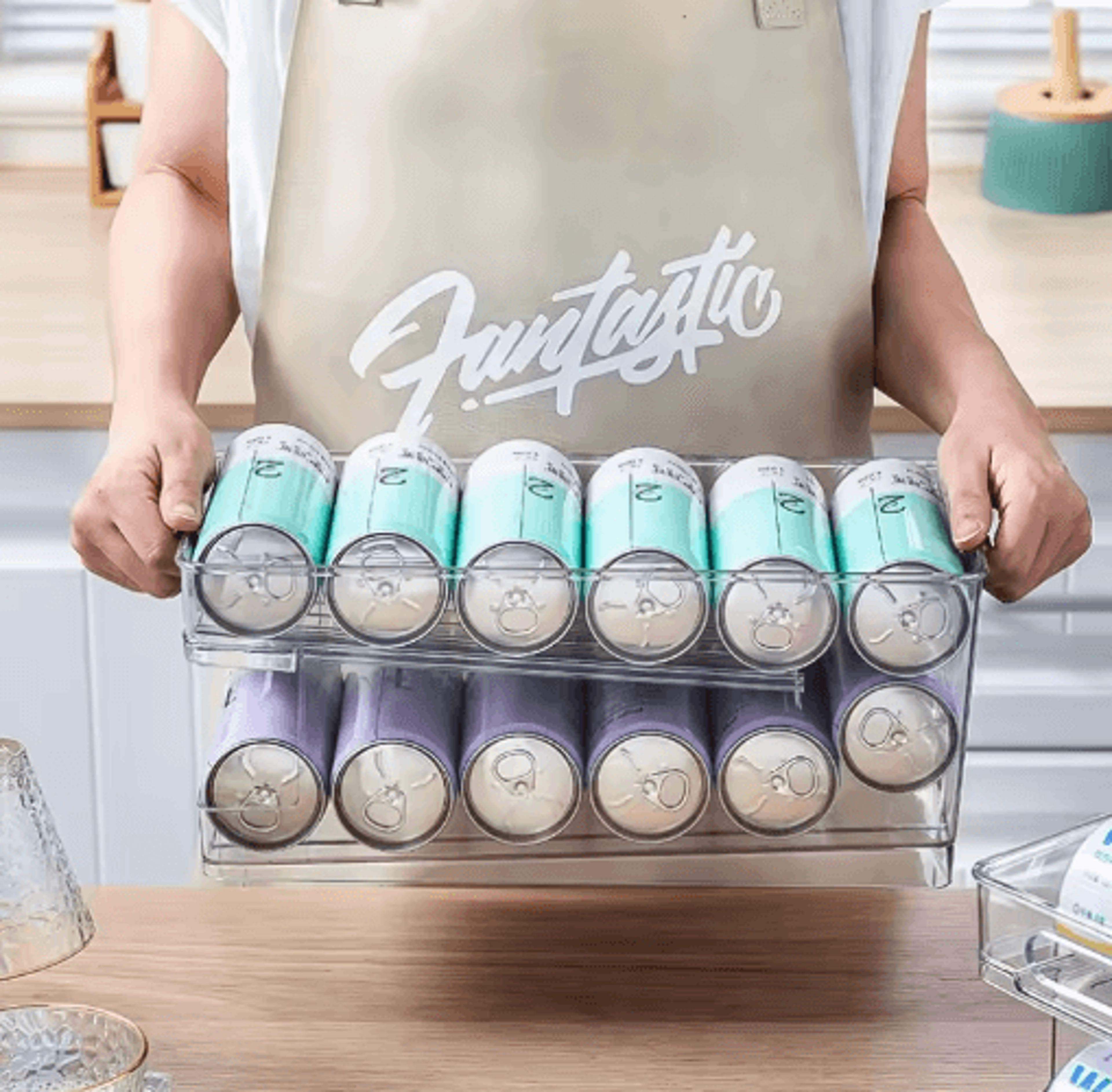 double-layer beverage can organizer for refrigerator storage