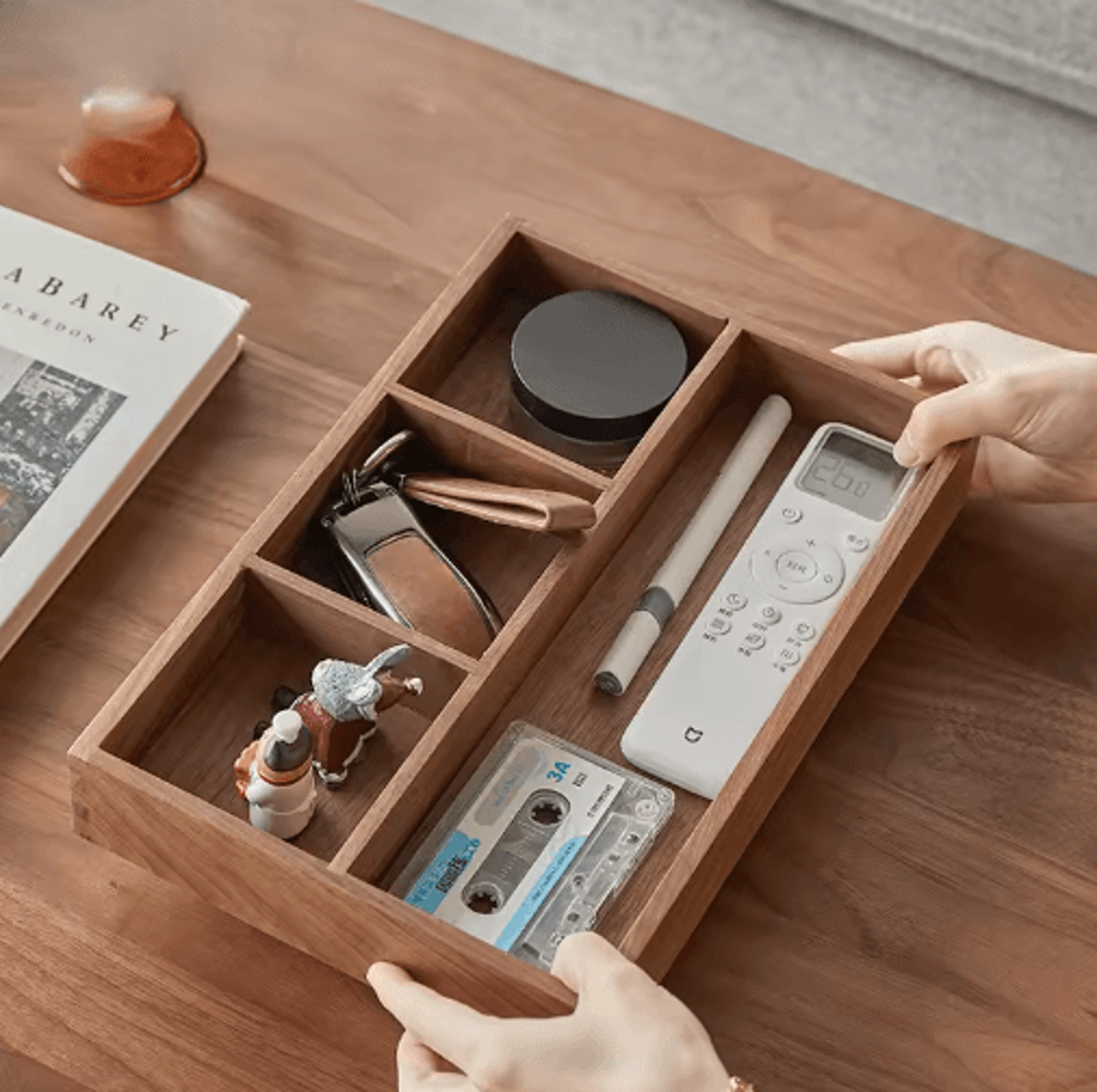 solid wood desktop organizer tray for keys, jewelry & everyday essentials