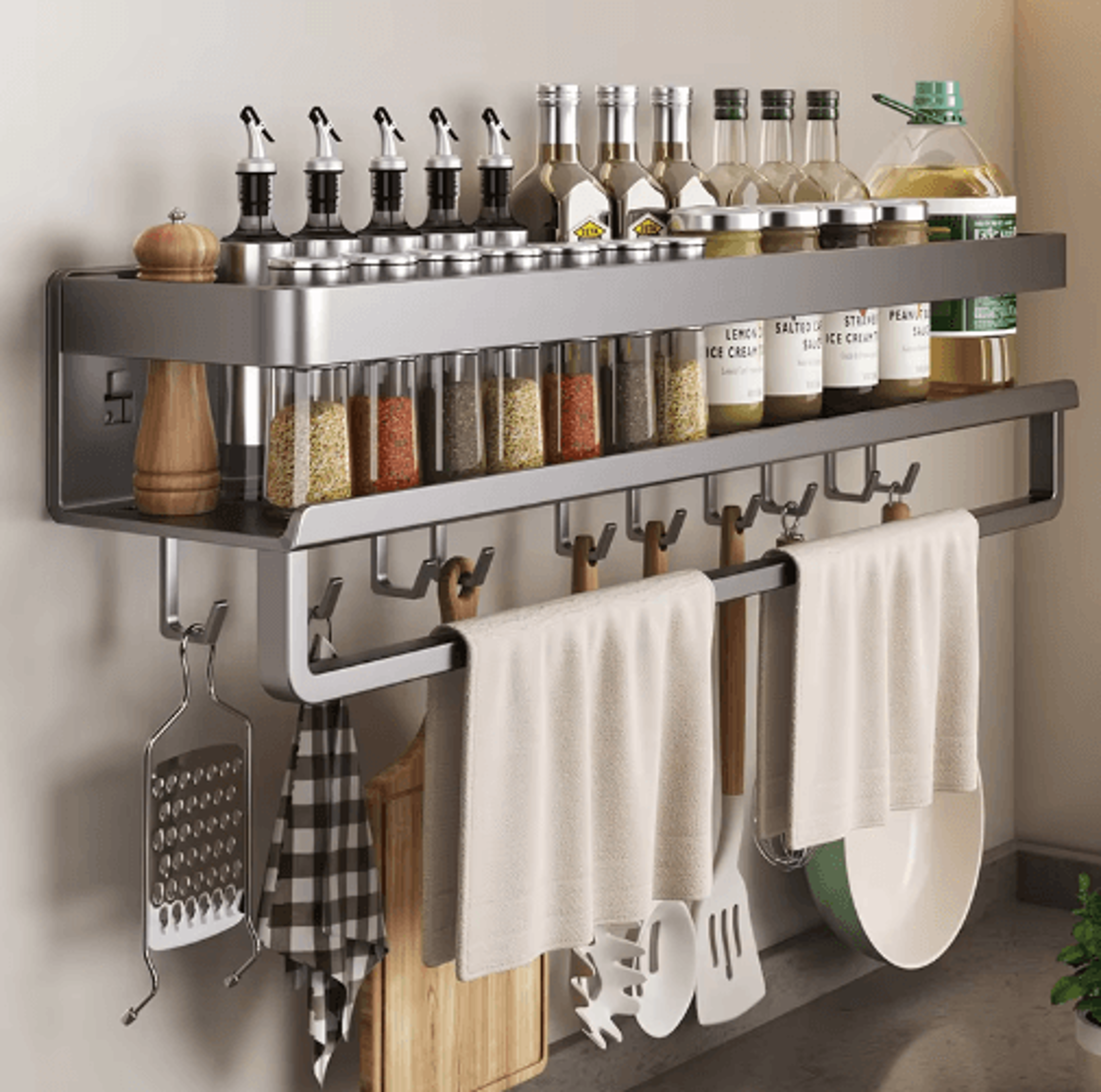 wall-mounted aluminum spice rack for kitchen storage & organization