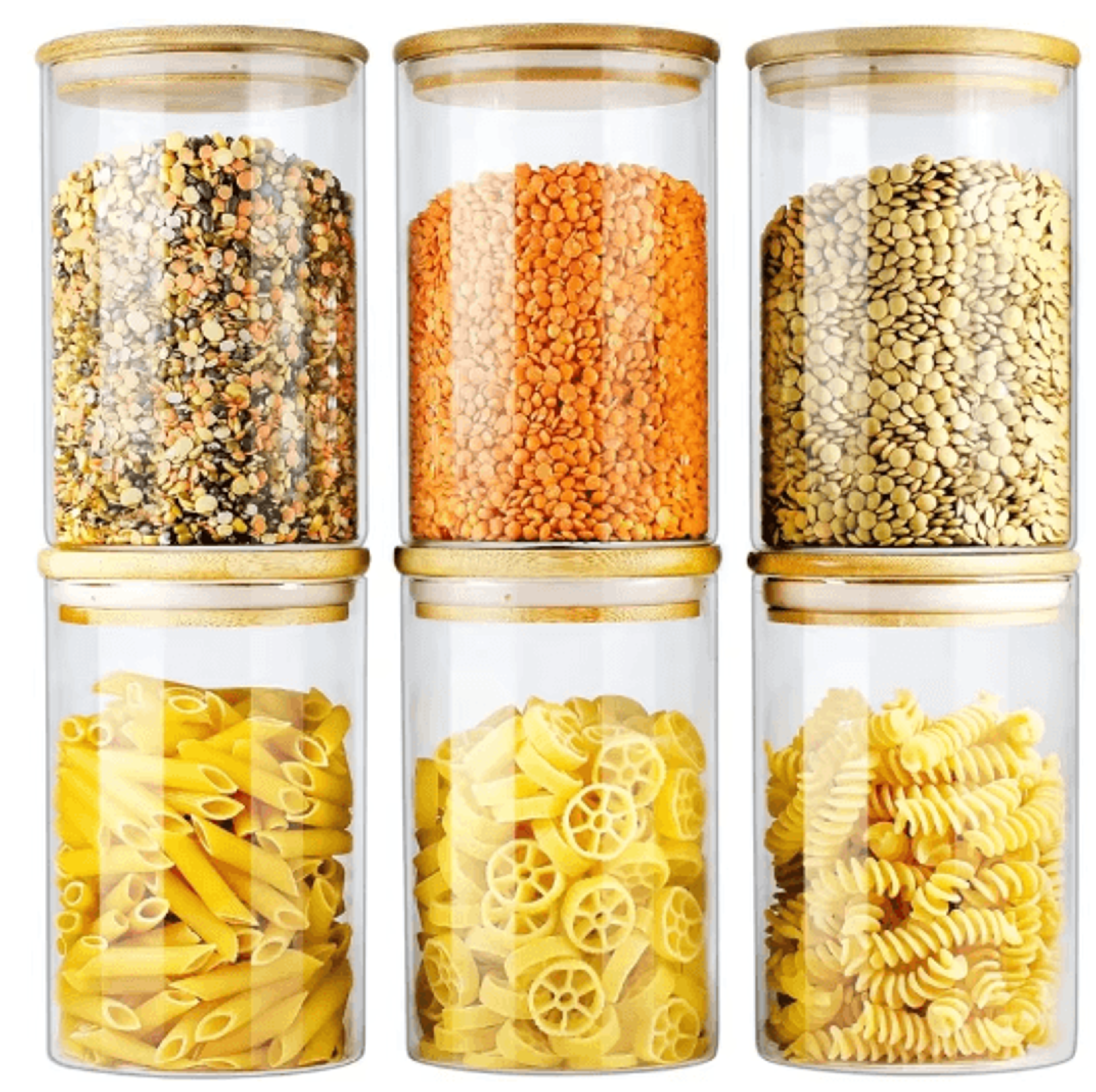 glass storage jar set with bamboo lids for coffee, spices & pantry organization