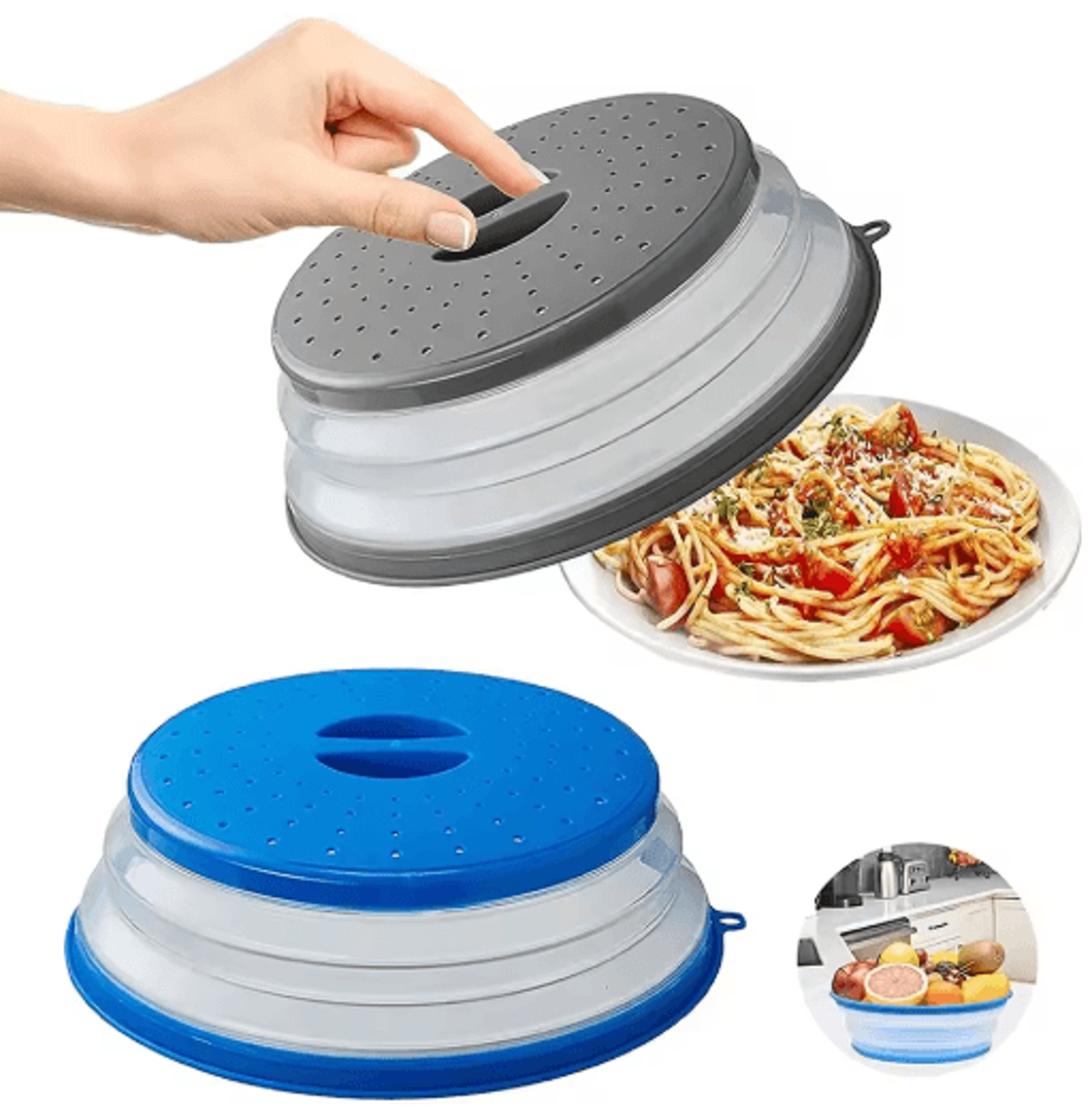 collapsible microwave splatter cover with silicone fresh-keeping lid