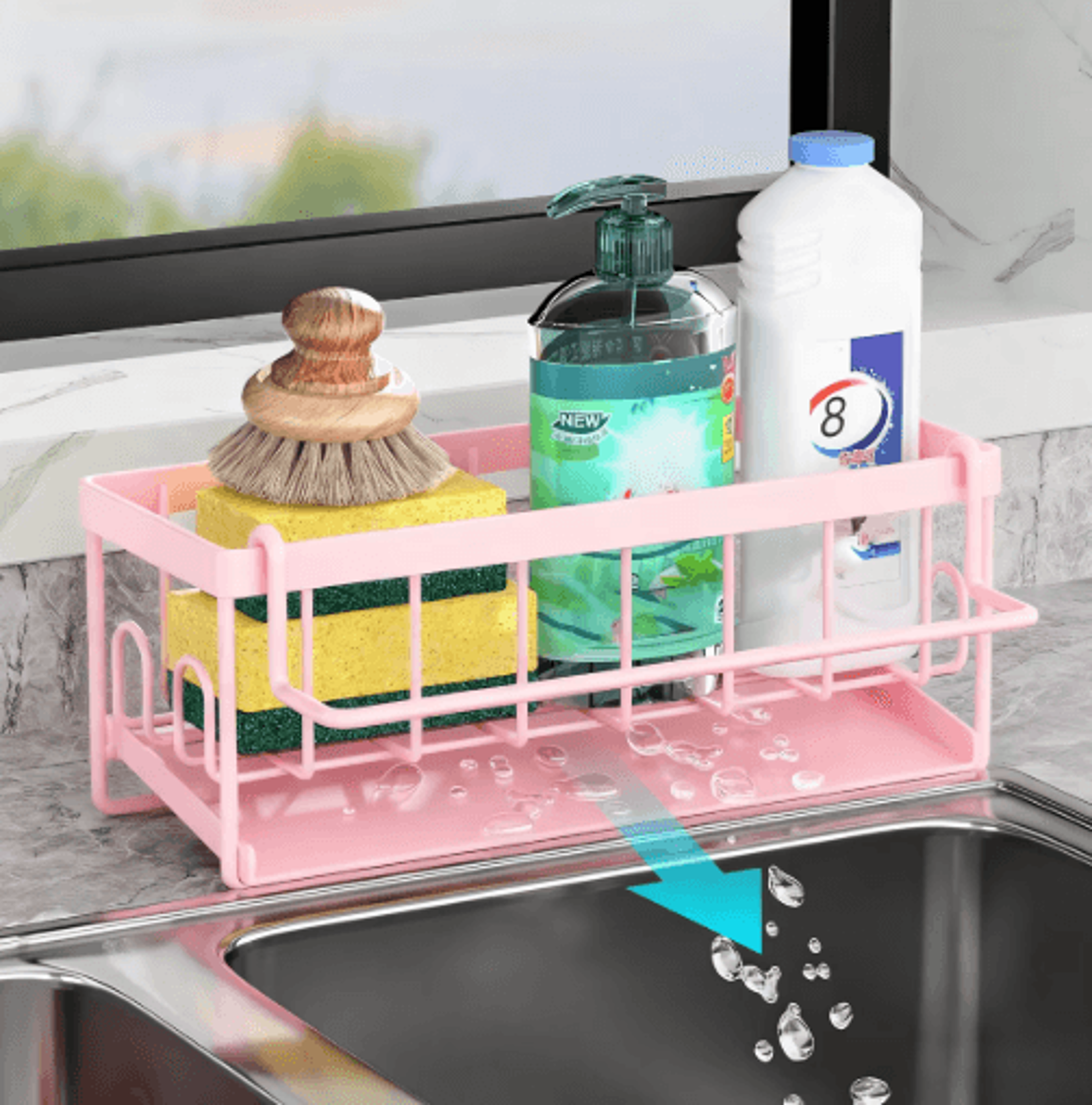 kitchen sink caddy organizer with sponge, soap & dishcloth holder