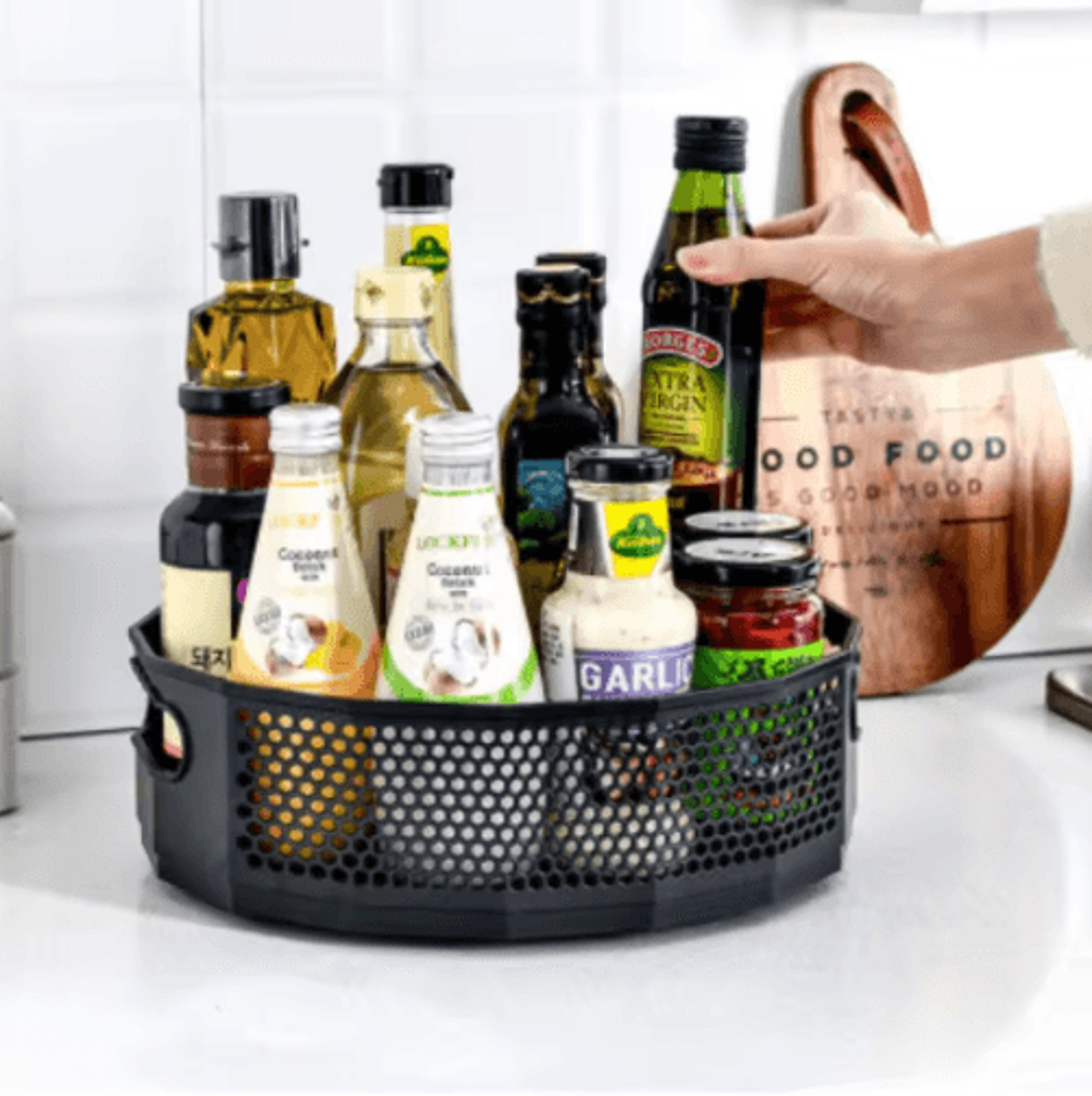 360 rotating spice rack organizer lazy susan for kitchen & cabinet storage