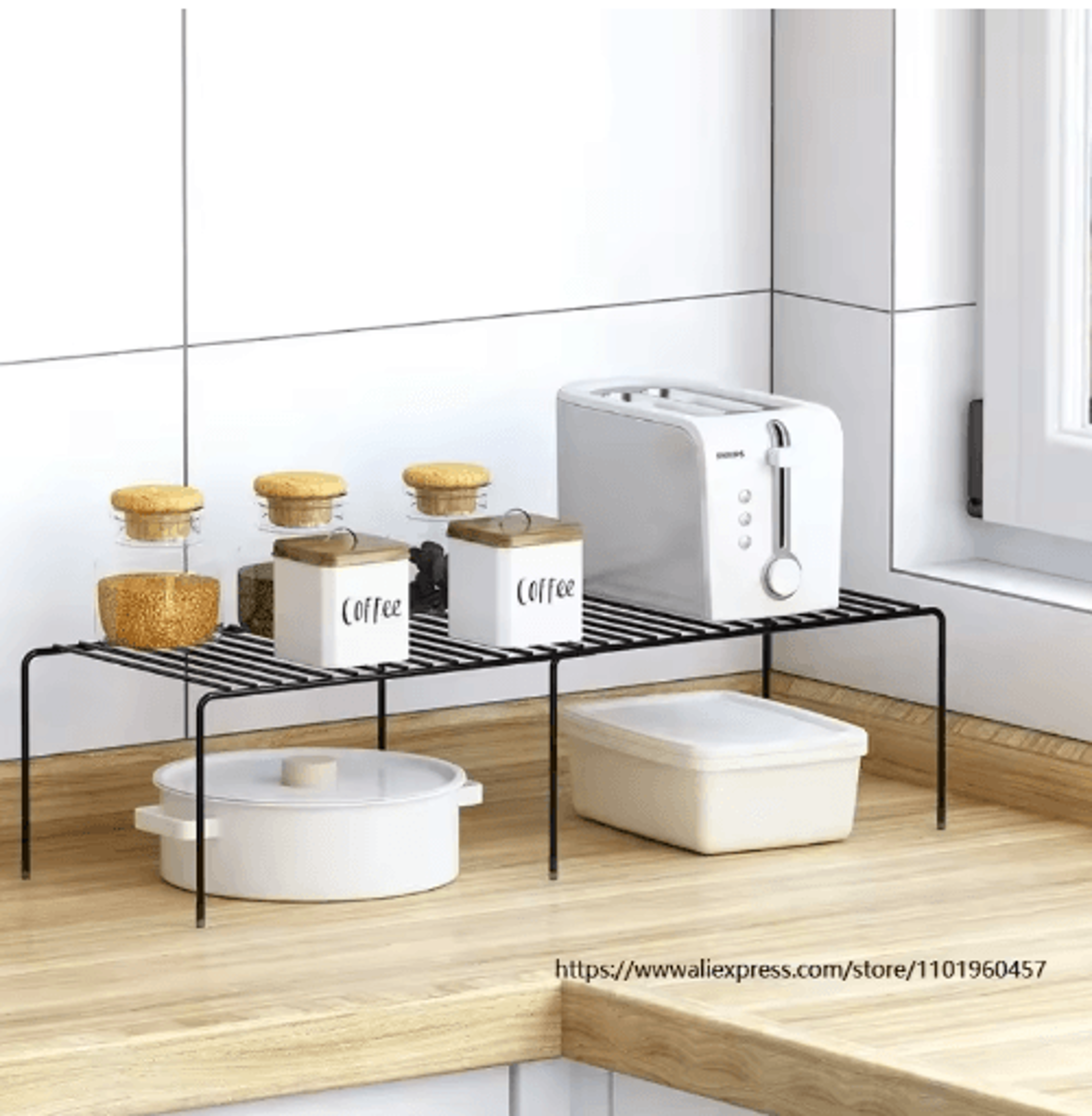adjustable iron kitchen storage shelf for spices, cabinets & under-sink organization