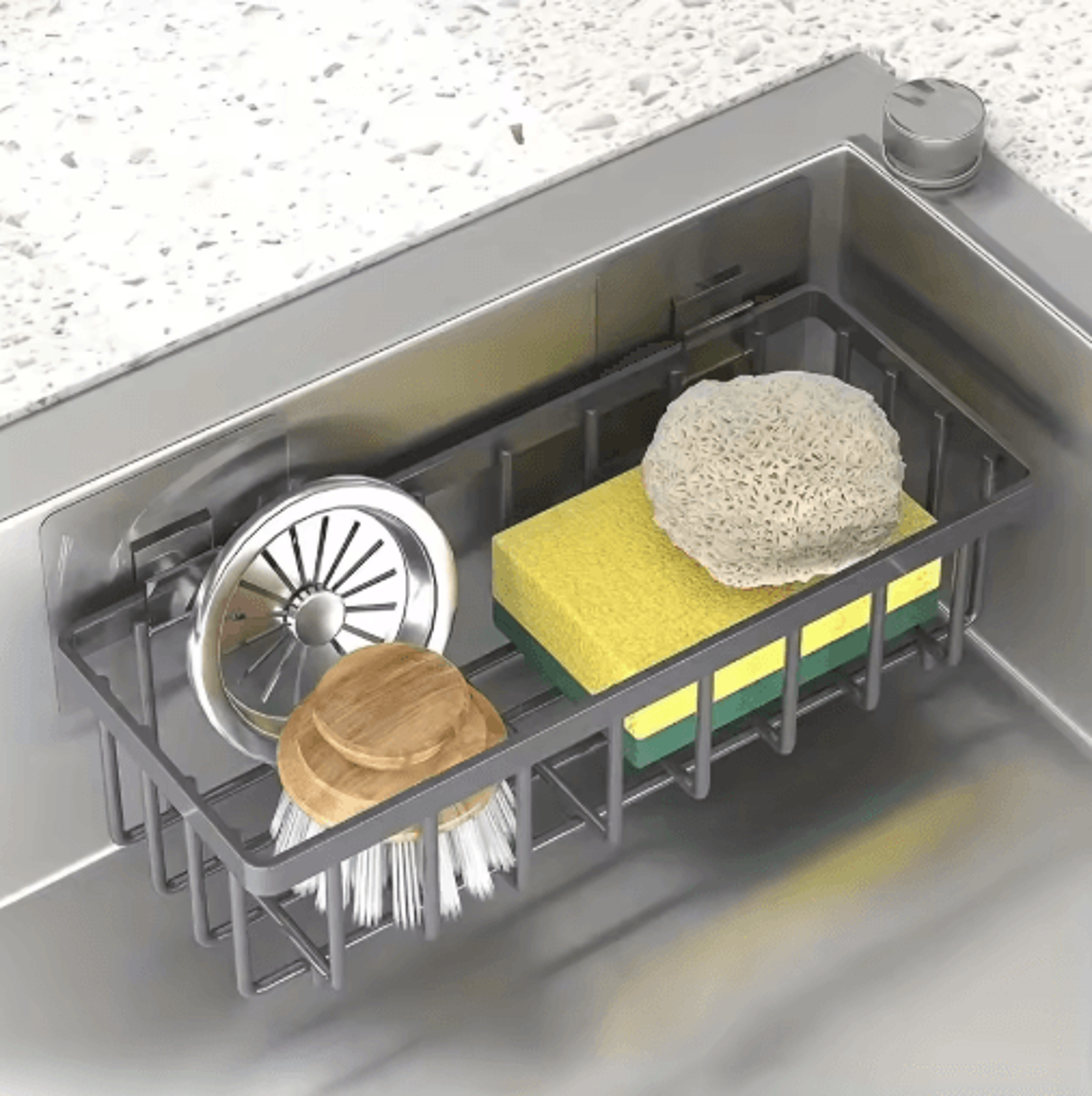 large self-draining sink caddy with sponge & dishcloth organizer