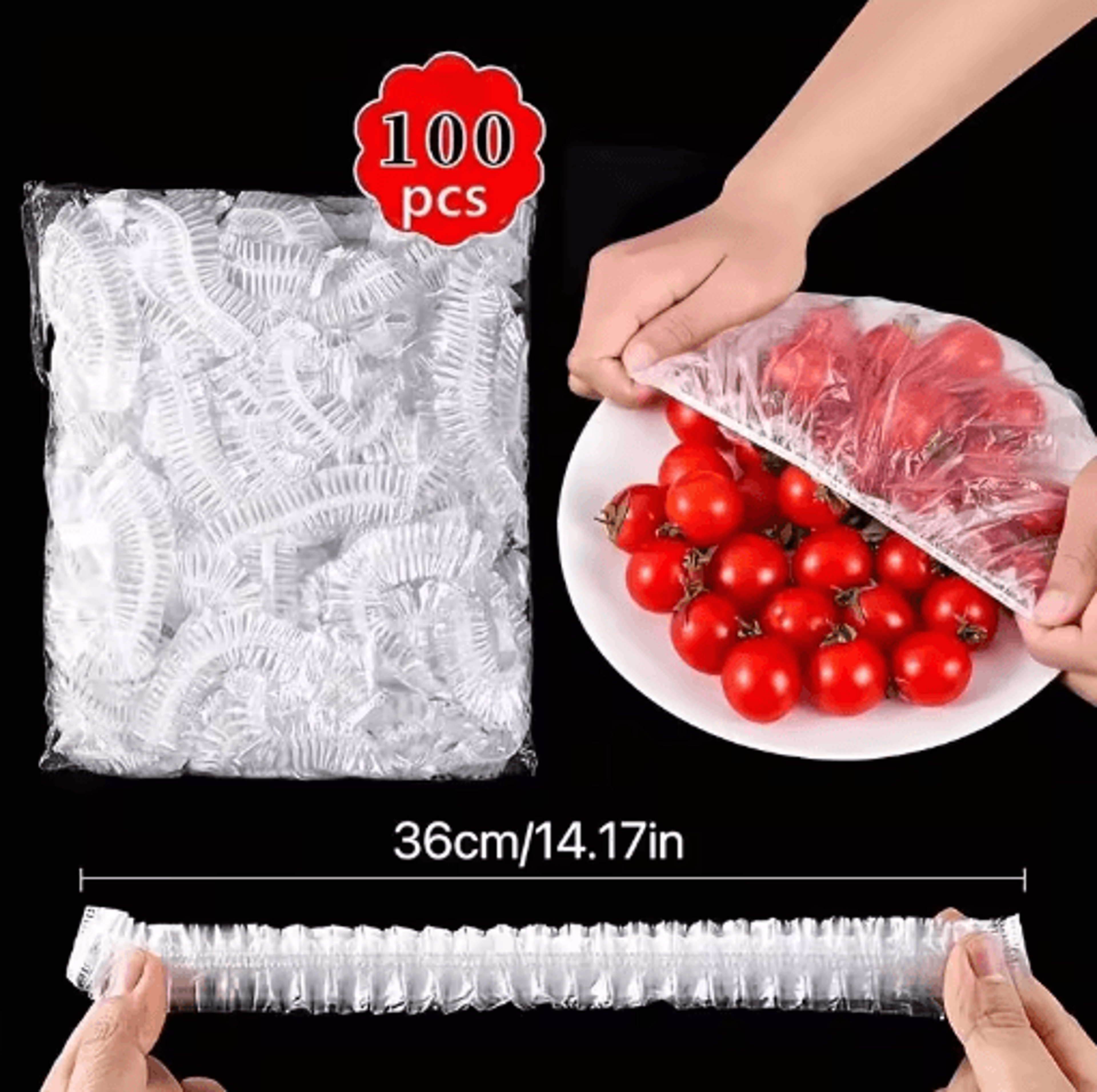 100-piece reusable elastic food covers for bowls, plates & fresh food storage