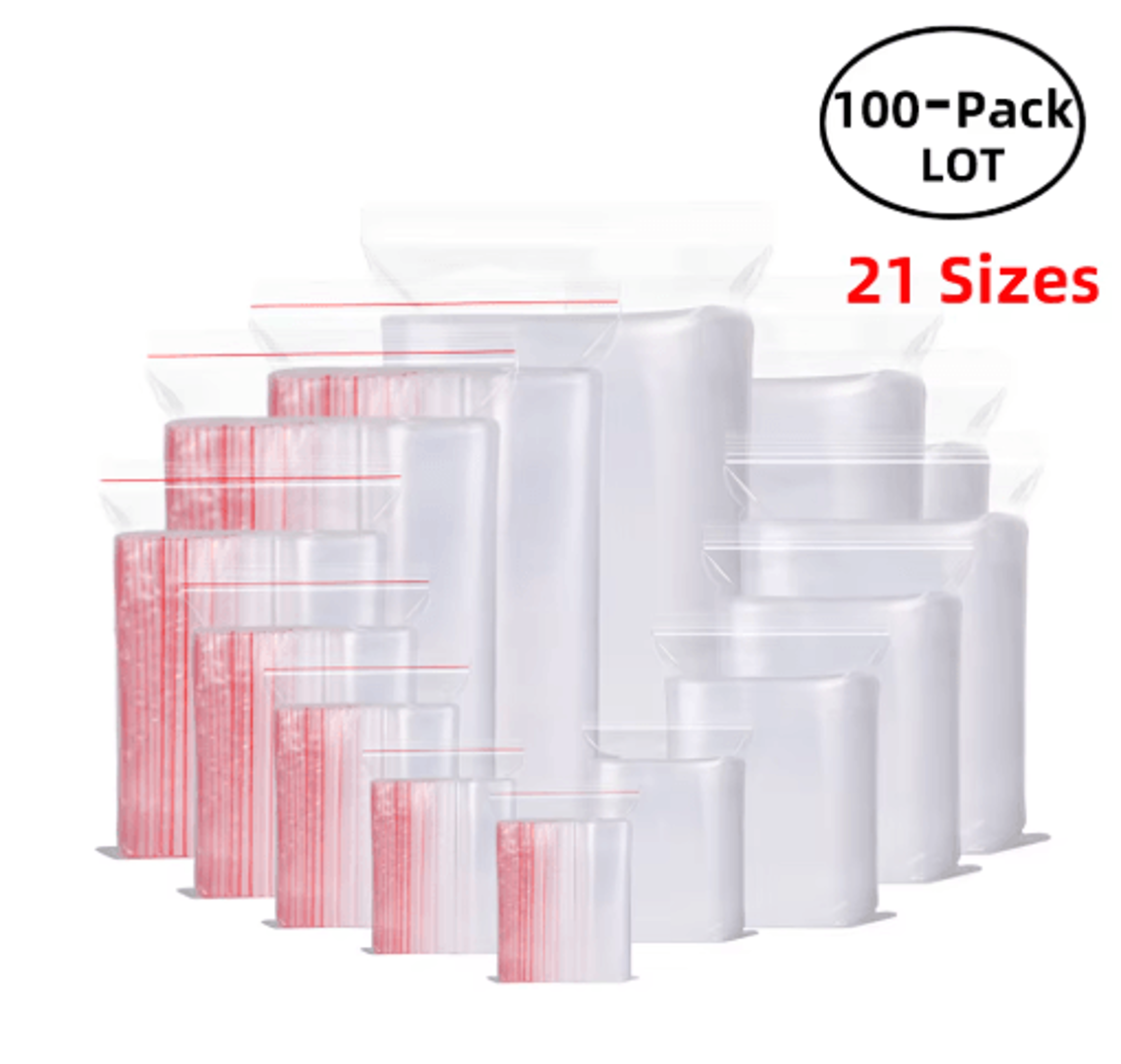 100-piece resealable zip lock bags for fresh food storage & organization