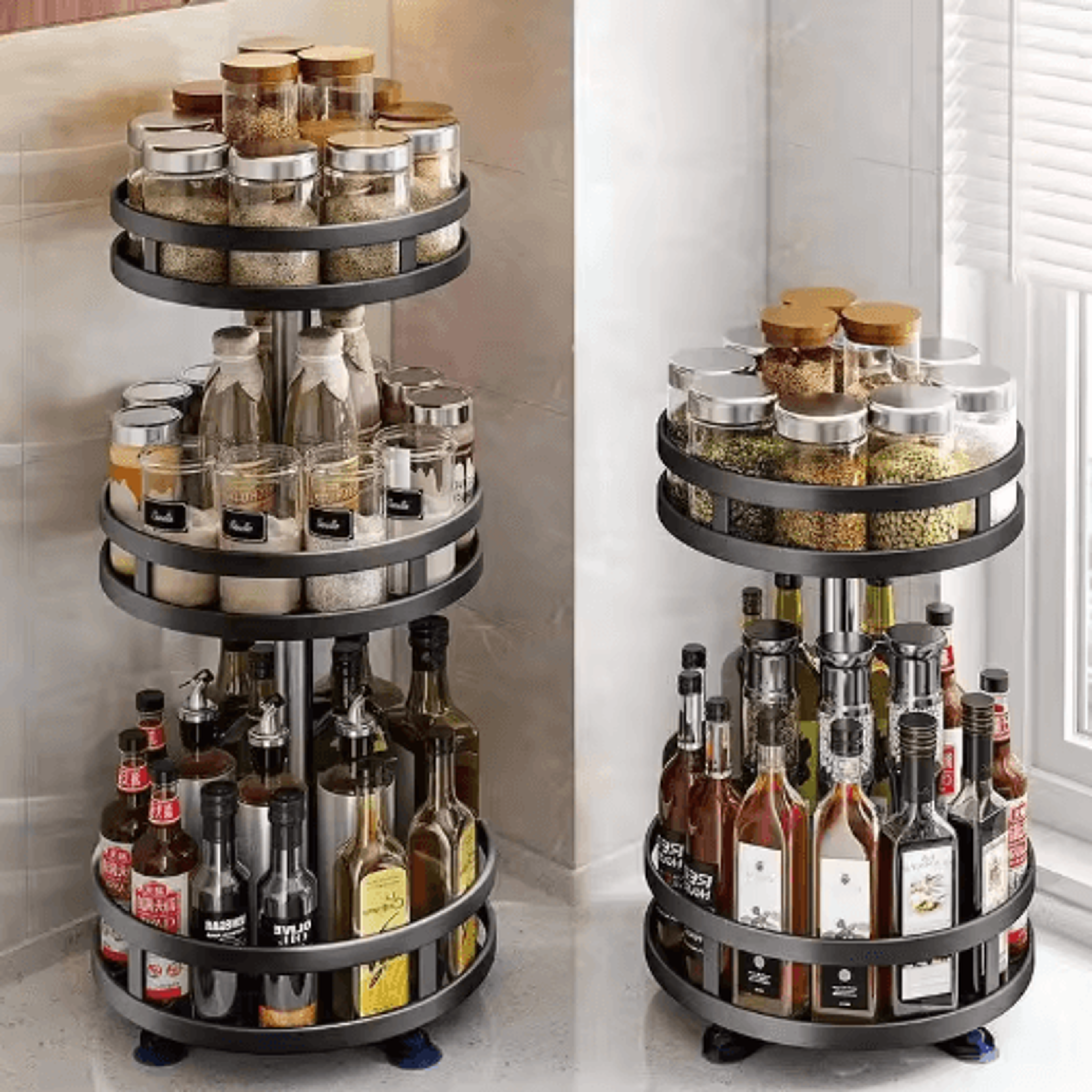 360° rotating kitchen spice rack organizer for countertop & cabinet storage