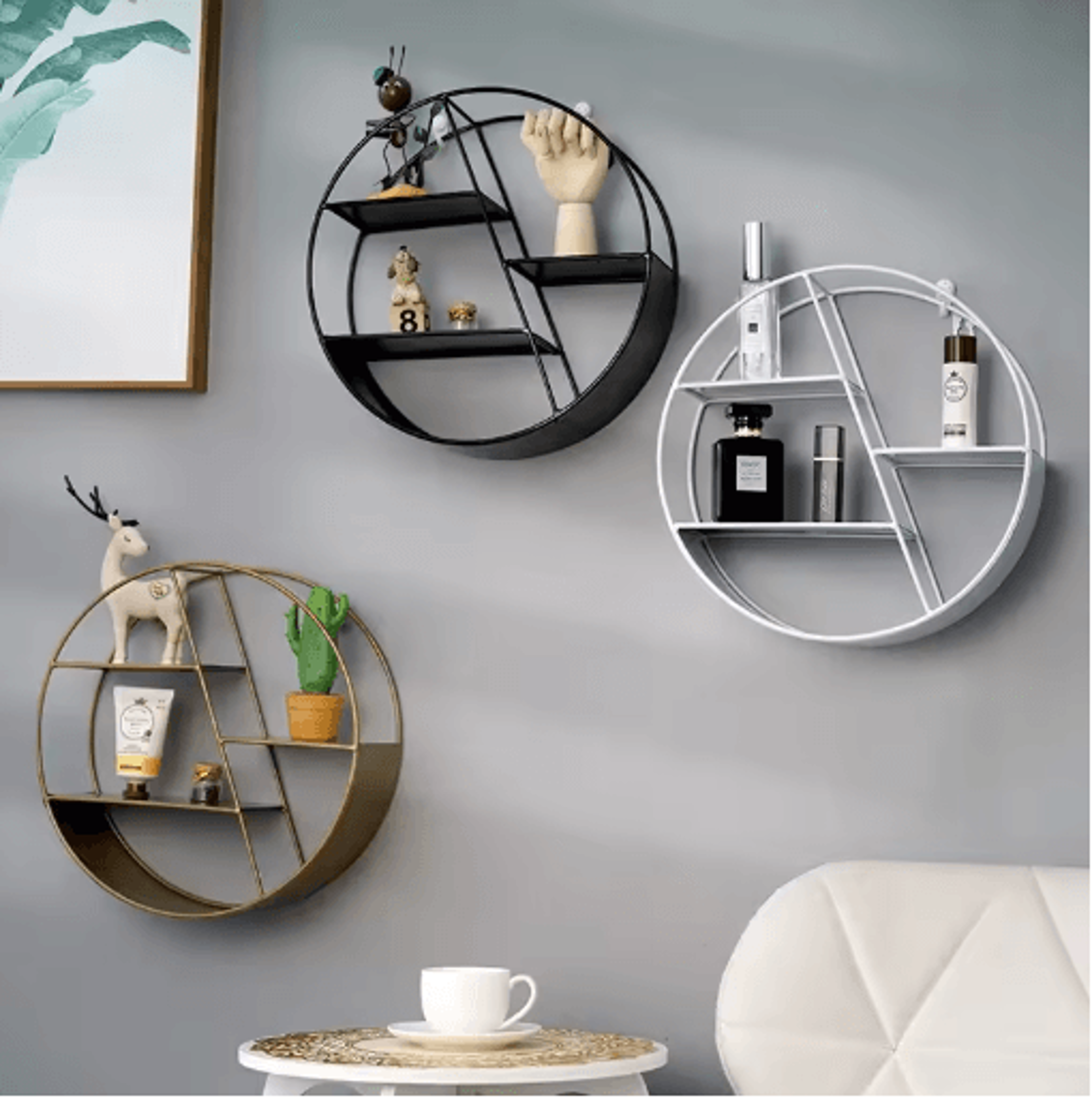 nordic round floating wall shelf for plants & home decor
