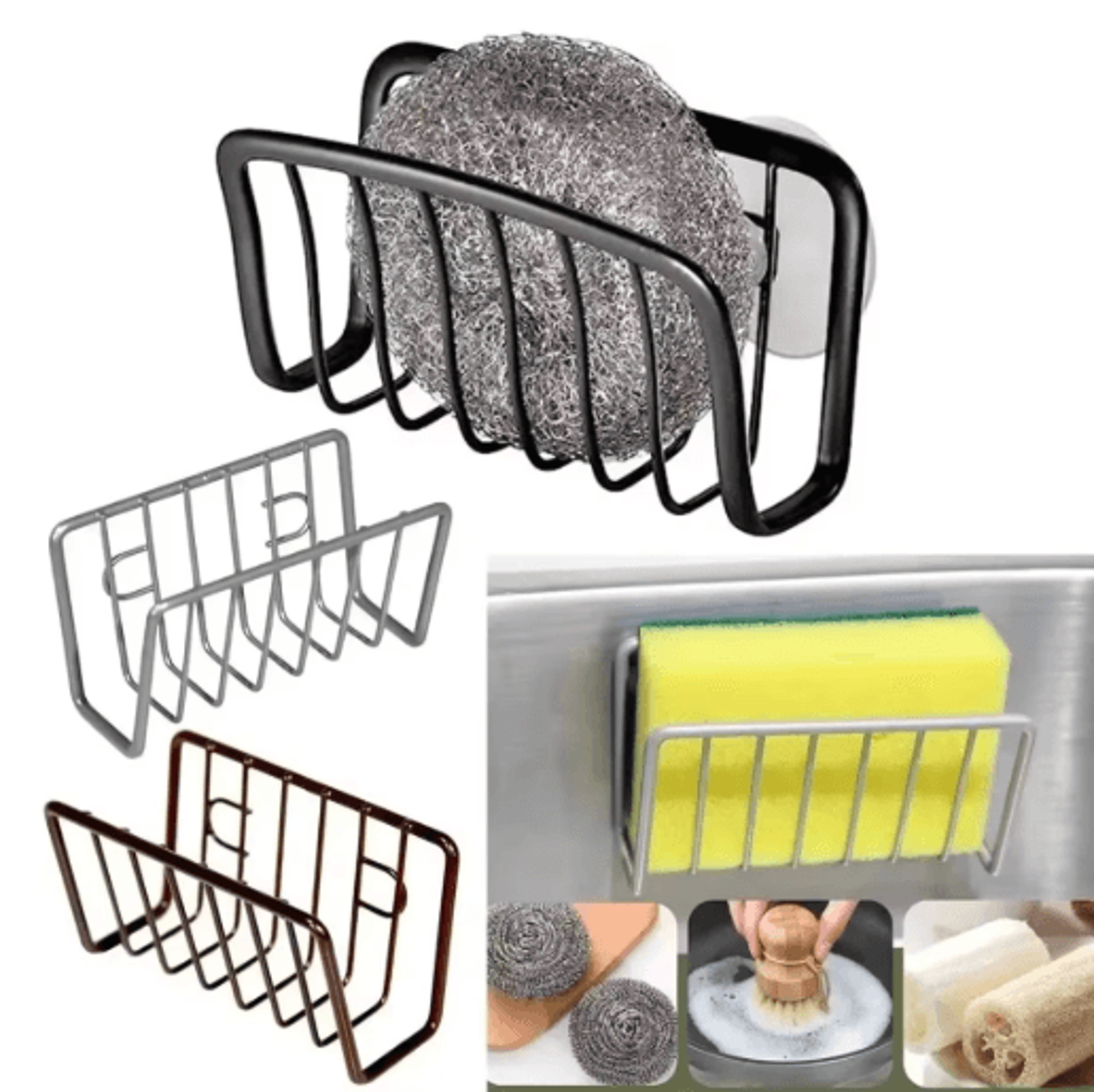 metal suction cup sink sponge holder kitchen organizer rack