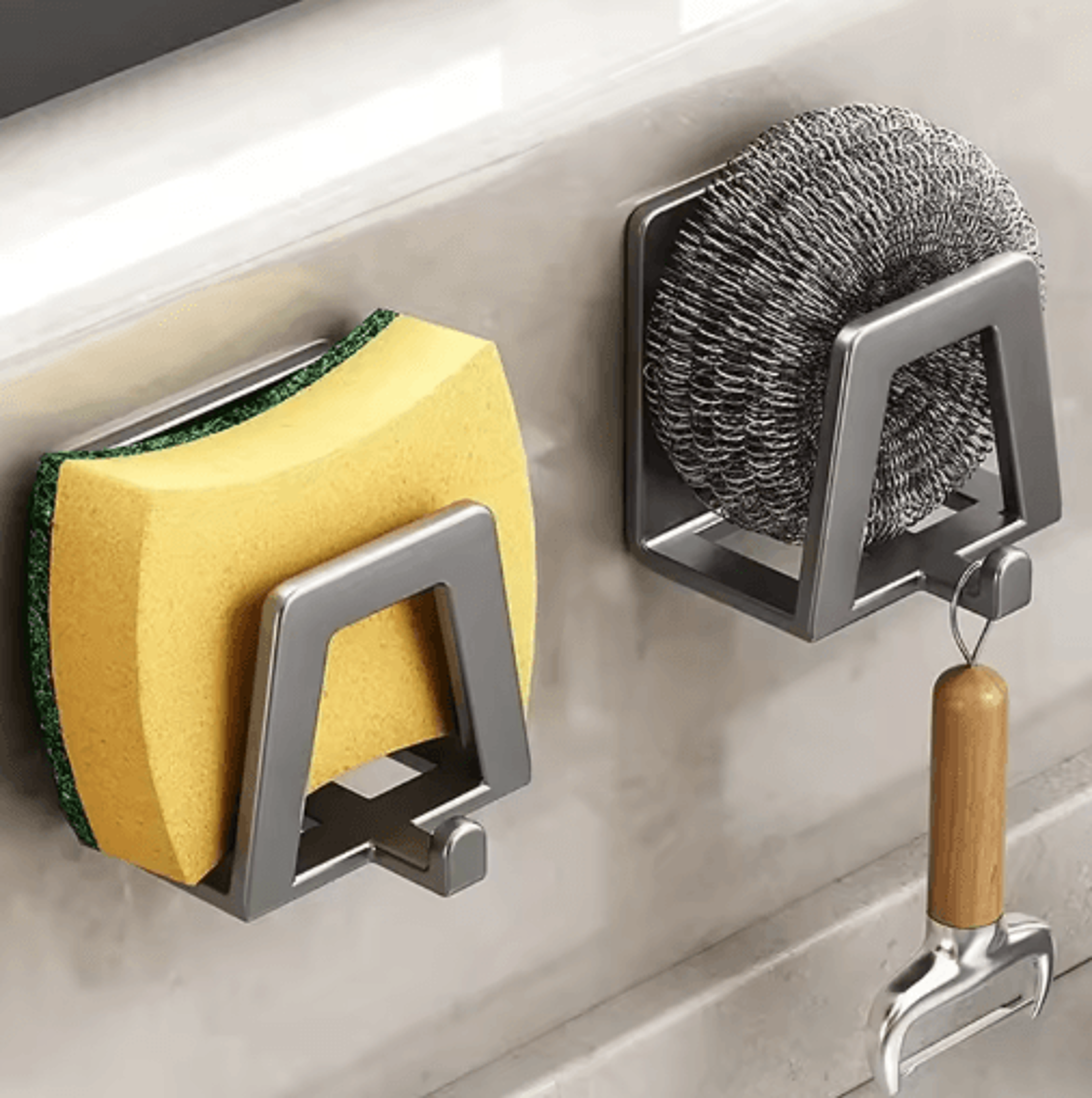 stainless steel self-adhesive sponge holder for kitchen sink