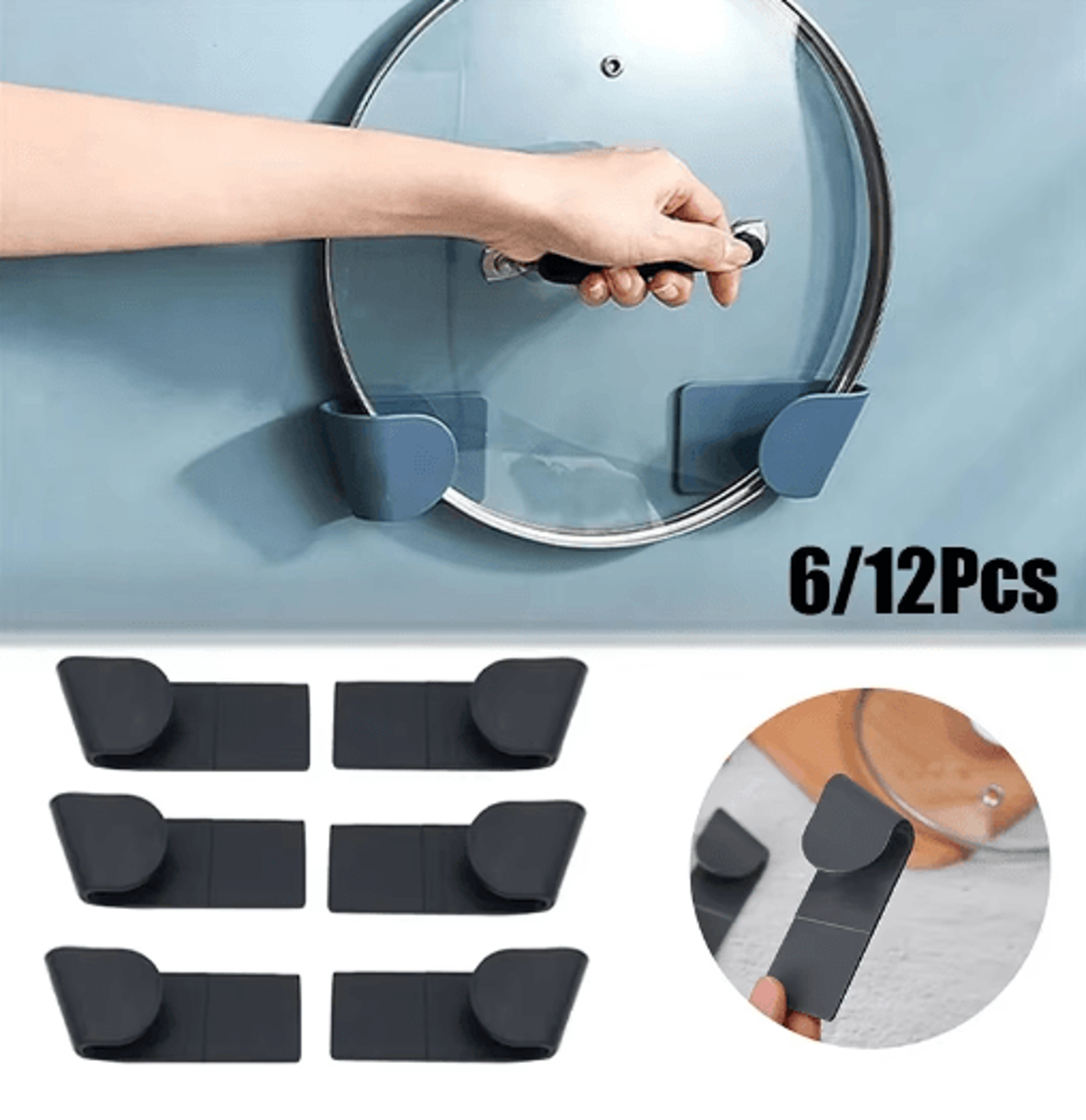 self-adhesive pot lid holder set – punch-free kitchen storage rack (6/12 pcs)