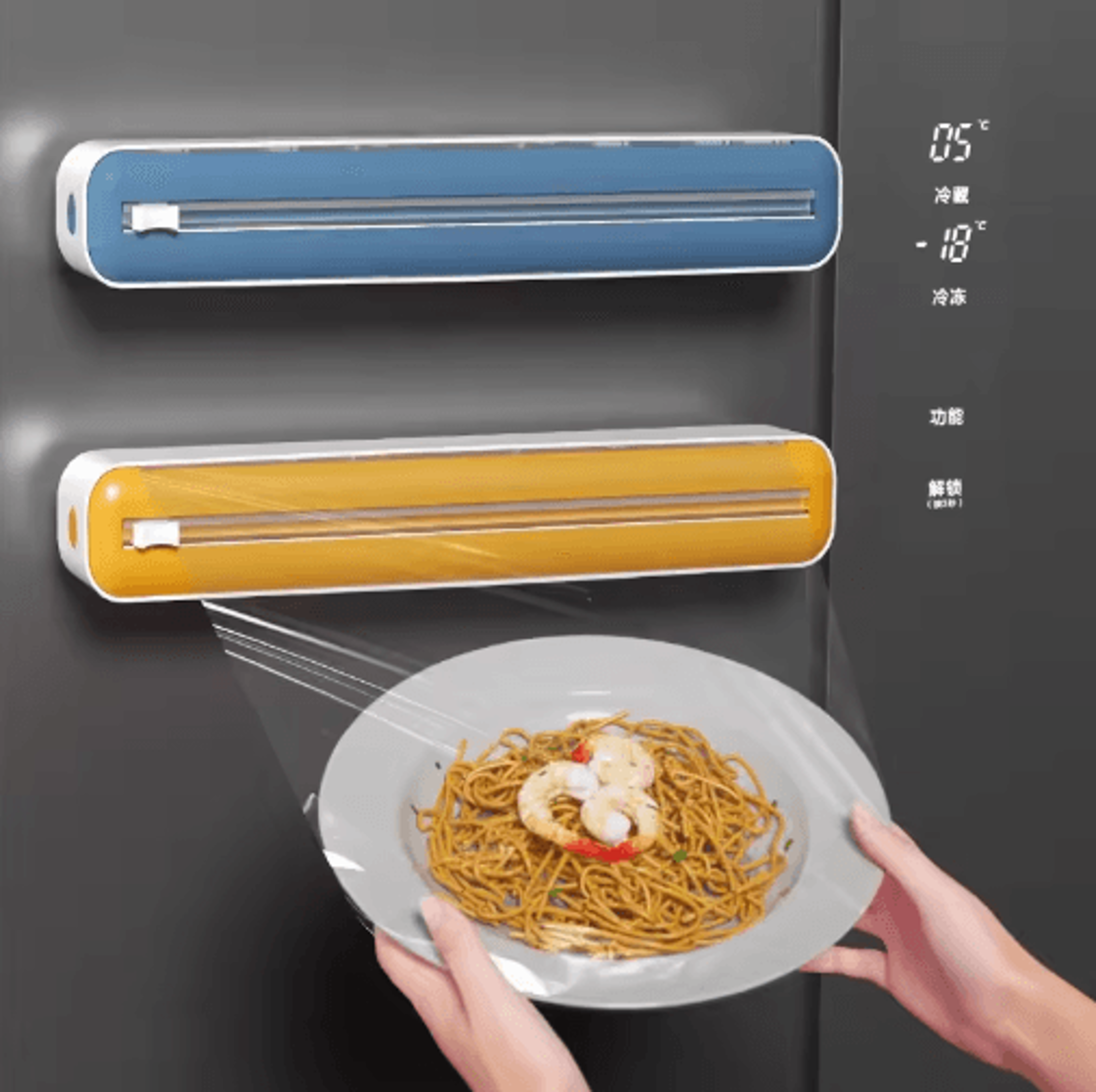 2-in-1 plastic wrap dispenser with built-in cutter for cling film & aluminum foil