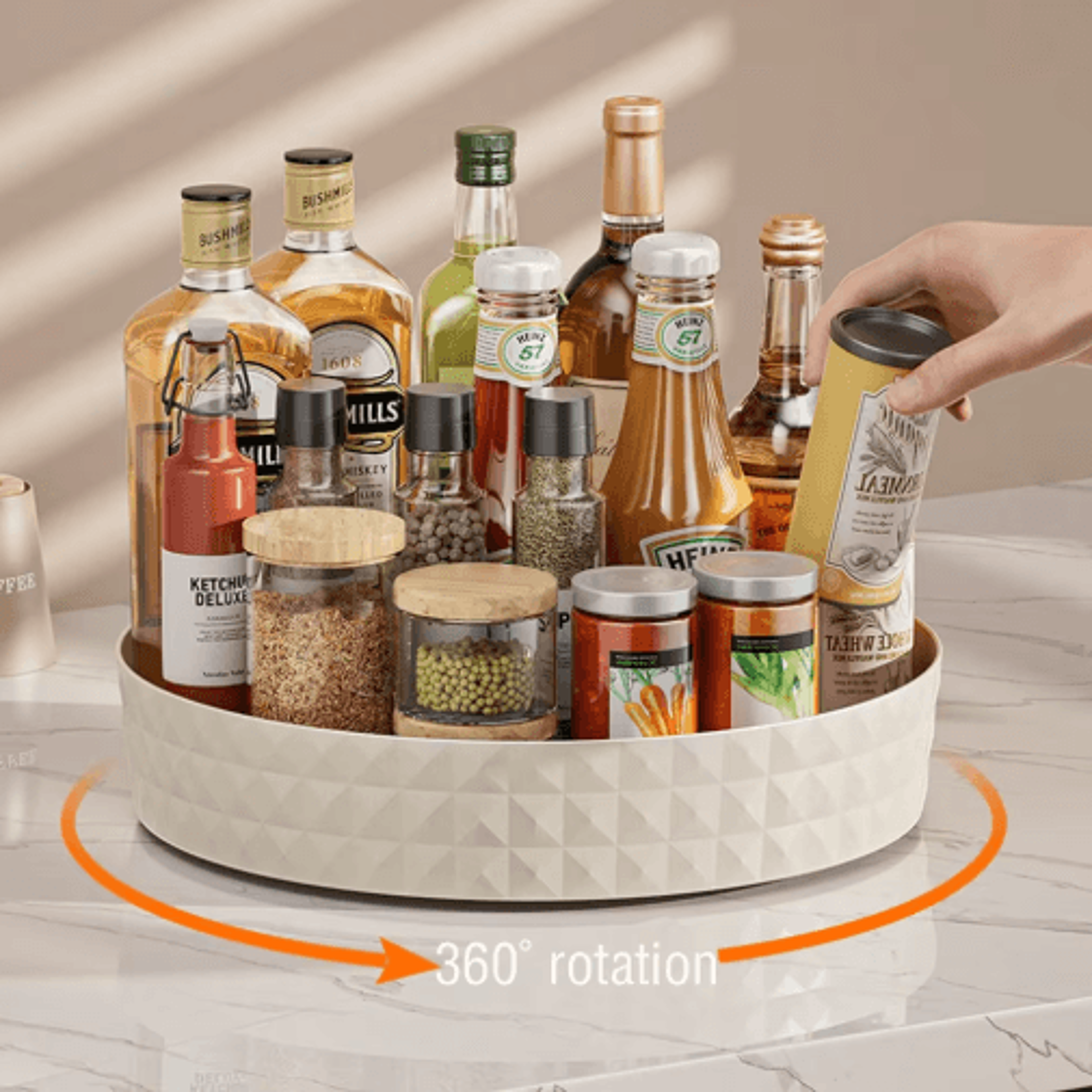 360° rotating spice rack organizer – non-slip kitchen & cosmetic storage tray