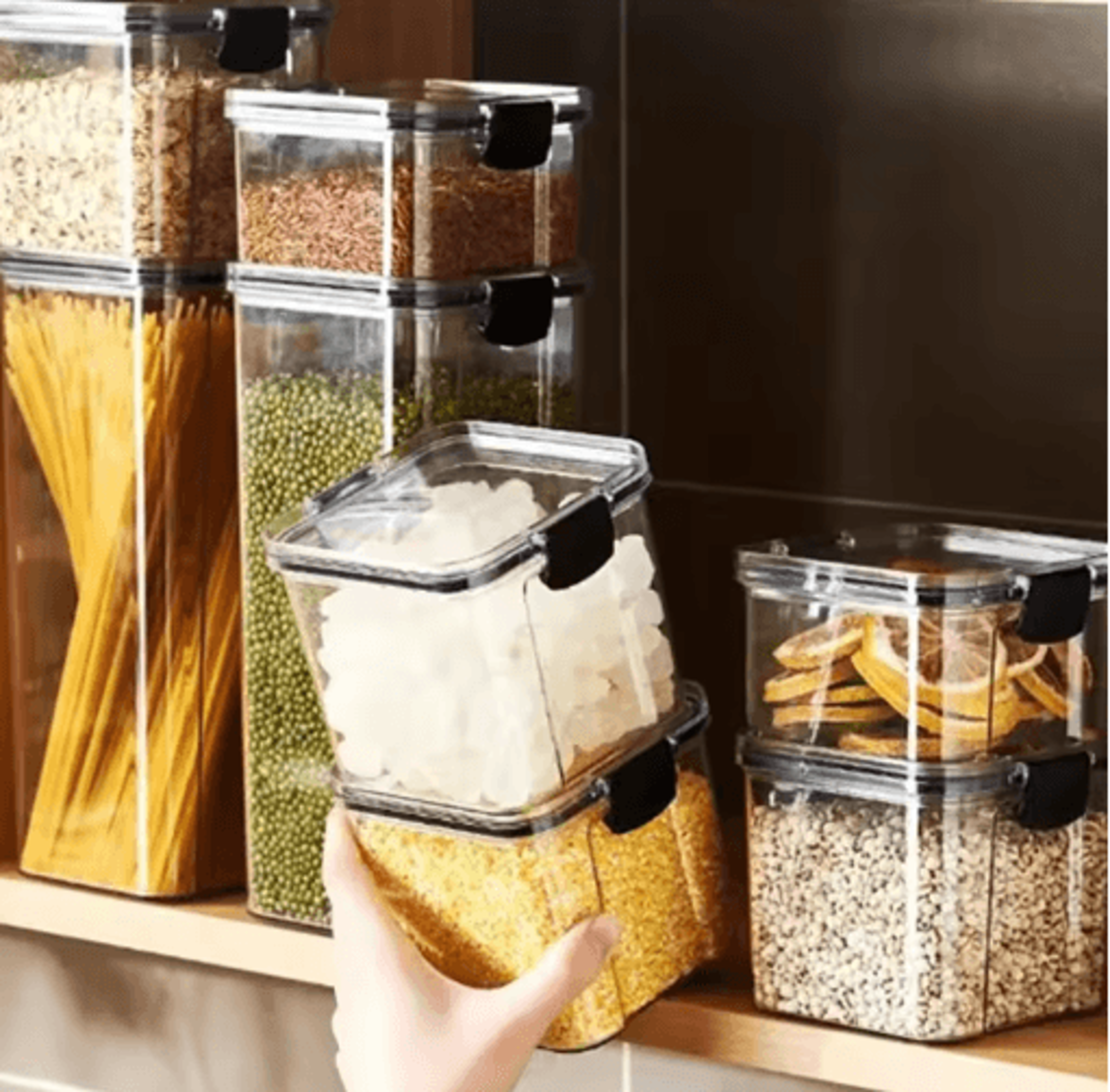airtight food storage container – transparent square grain & pantry jar (460–1800ml)