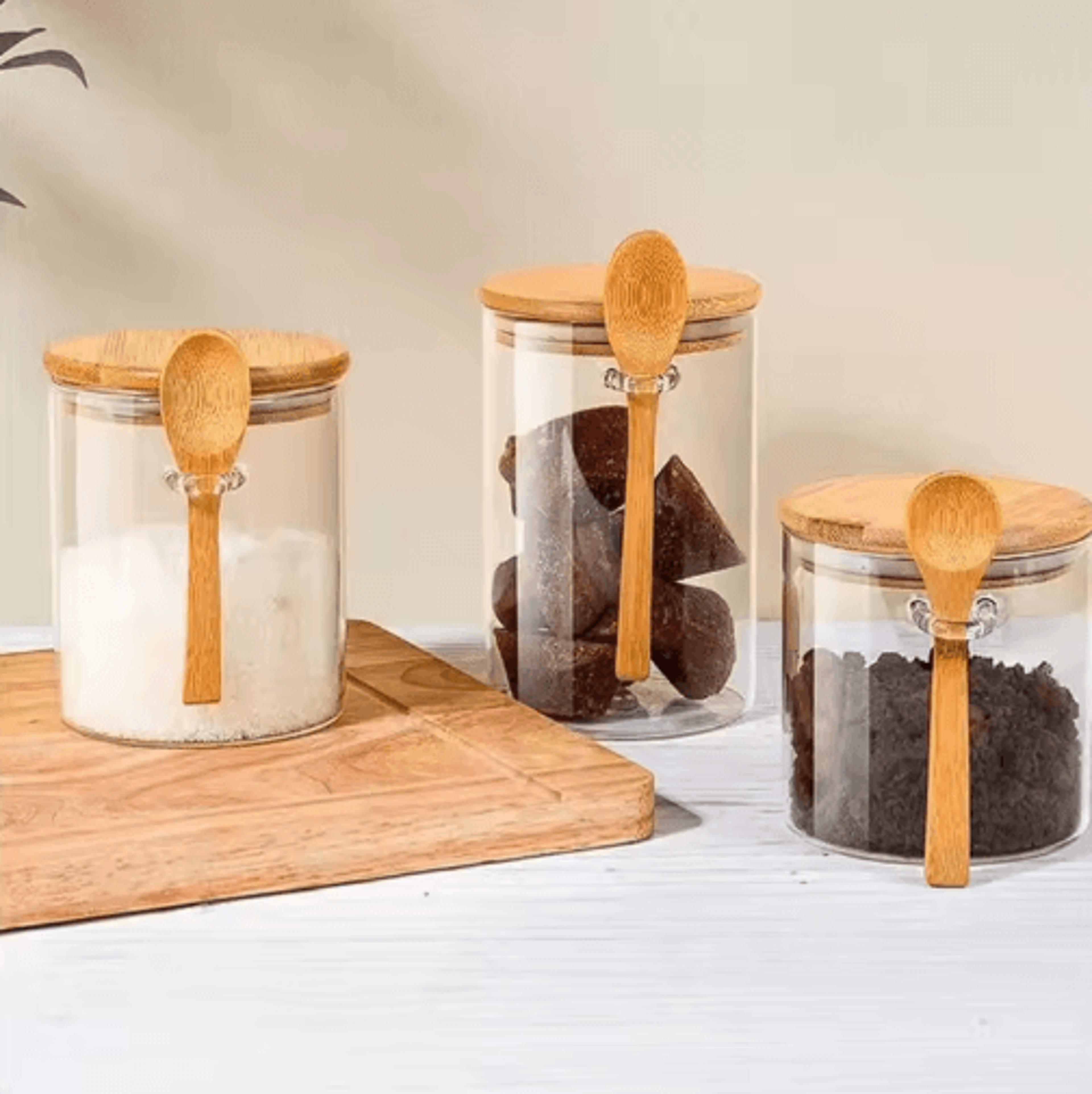 glass airtight storage canister with hanging spoon 1200ml coffee & tea container