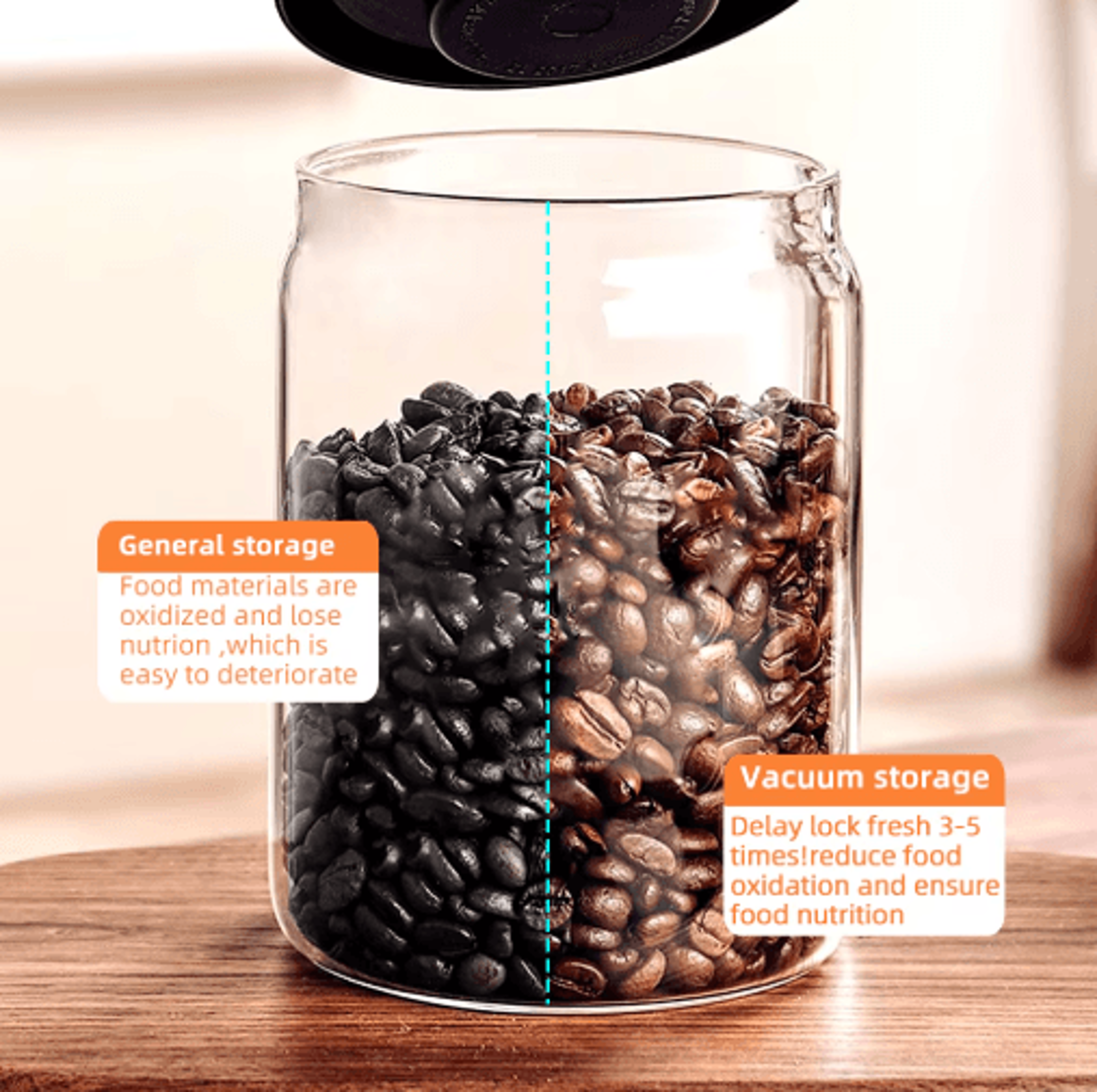 vacuum glass storage jar airtight coffee bean & tea canister