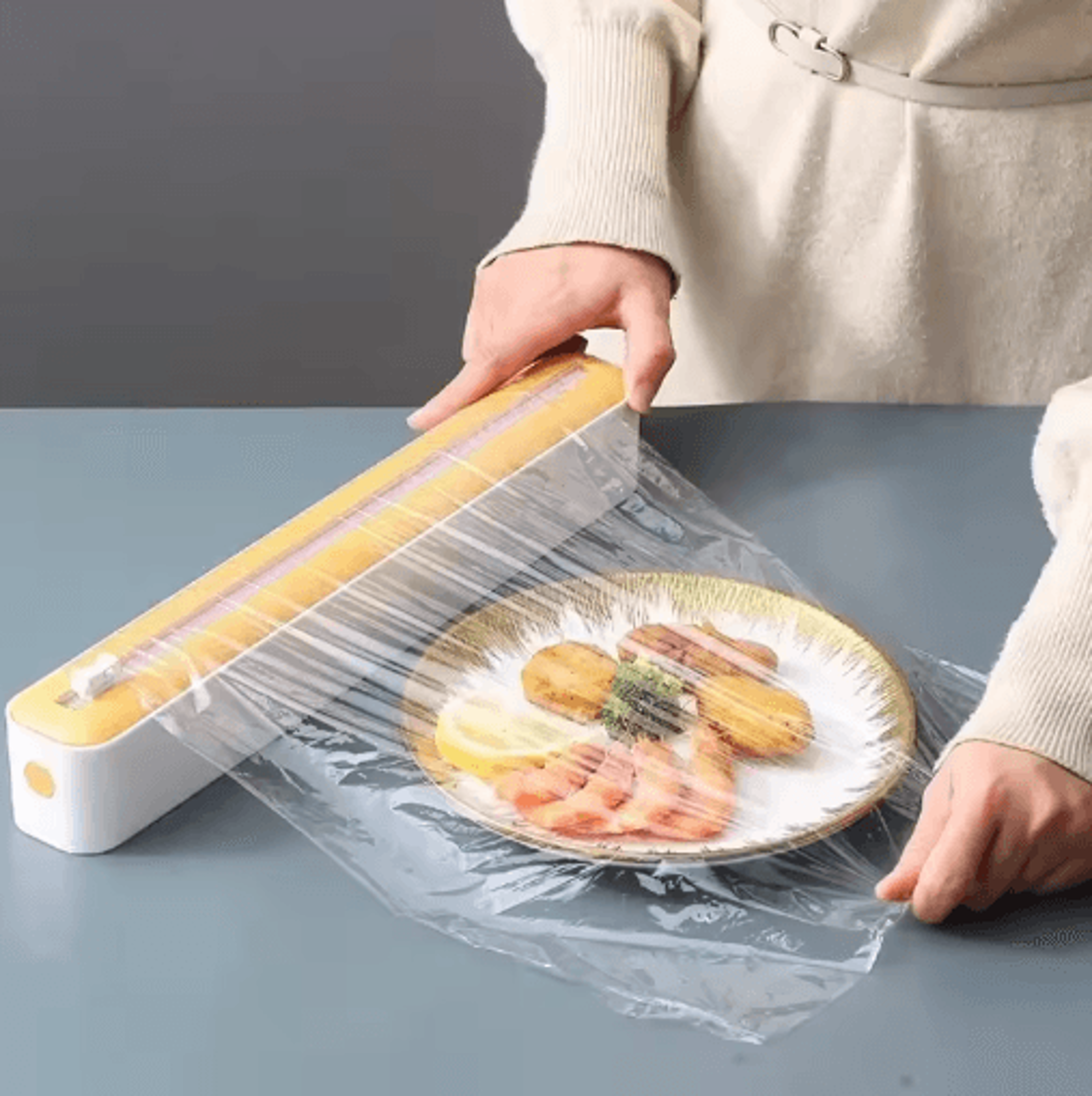 disposable cling film cutter dispenser – food-safe plastic wrap cutting box