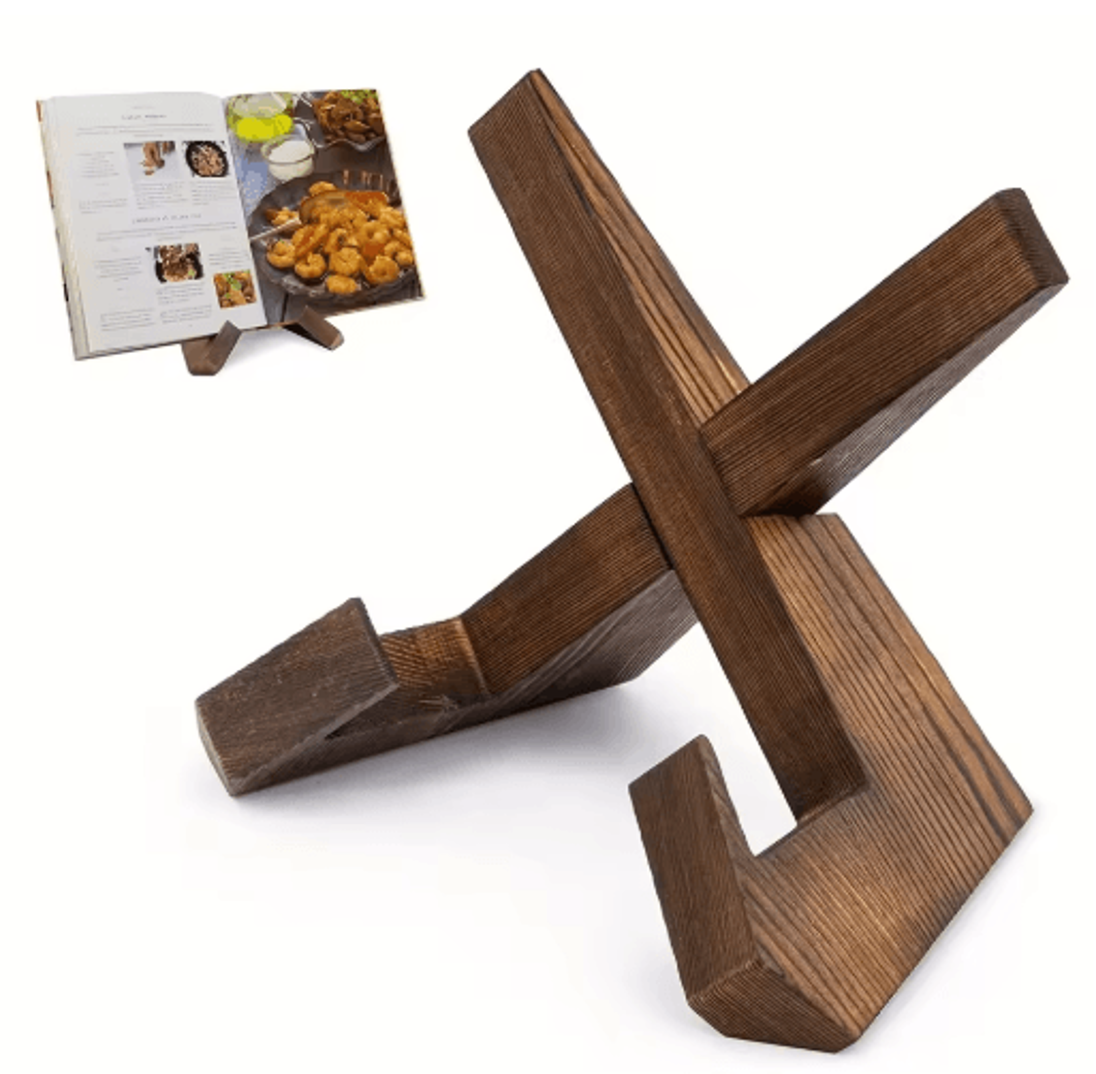 handmade wooden cookbook stand – farmhouse recipe book & tablet holder
