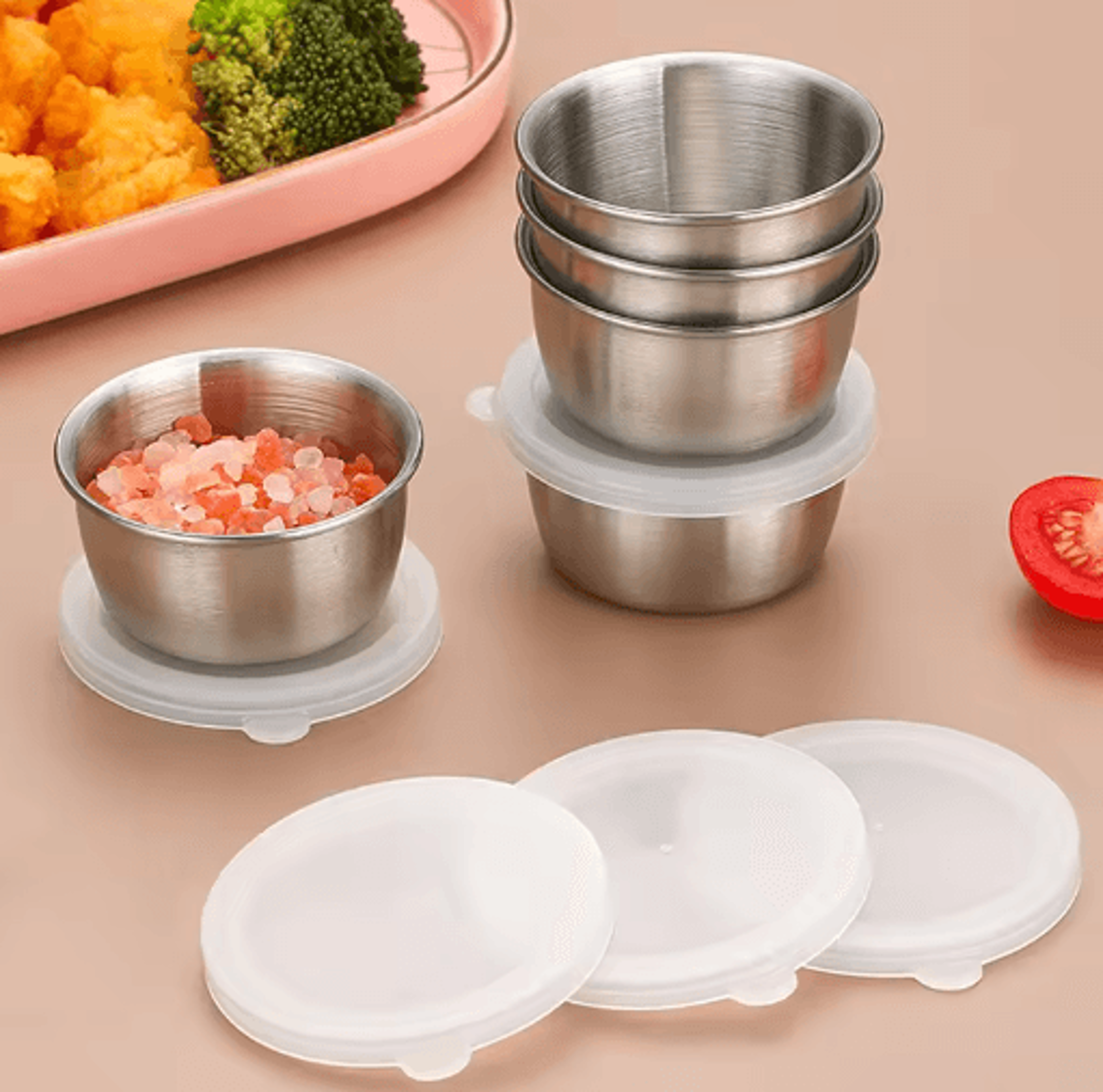40ml stainless steel salad dressing containers – leakproof sauce cups with lids (1/6 pcs)