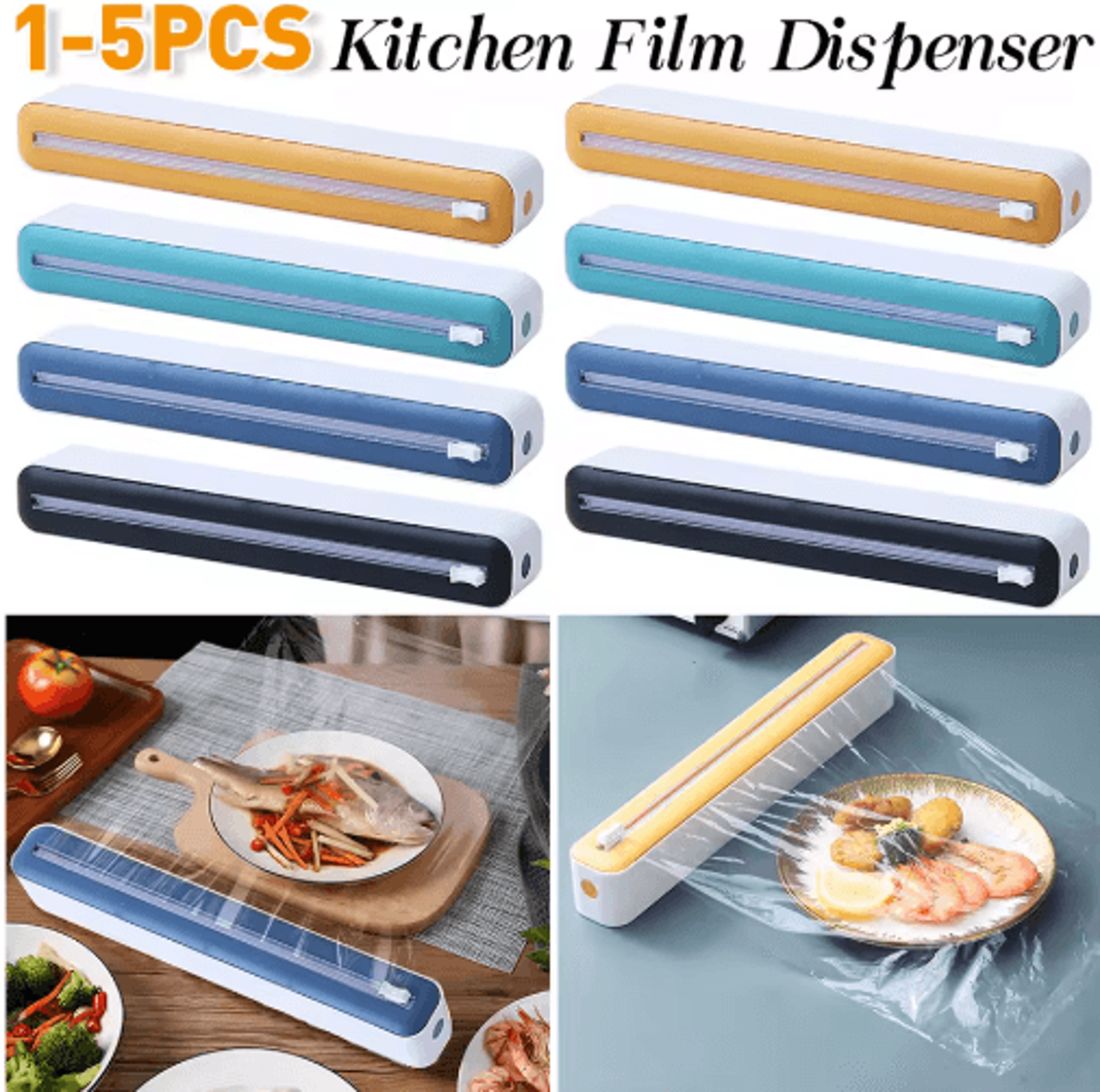 refillable plastic wrap dispenser with slide cutter – food cling film organizer (1–5 pcs)