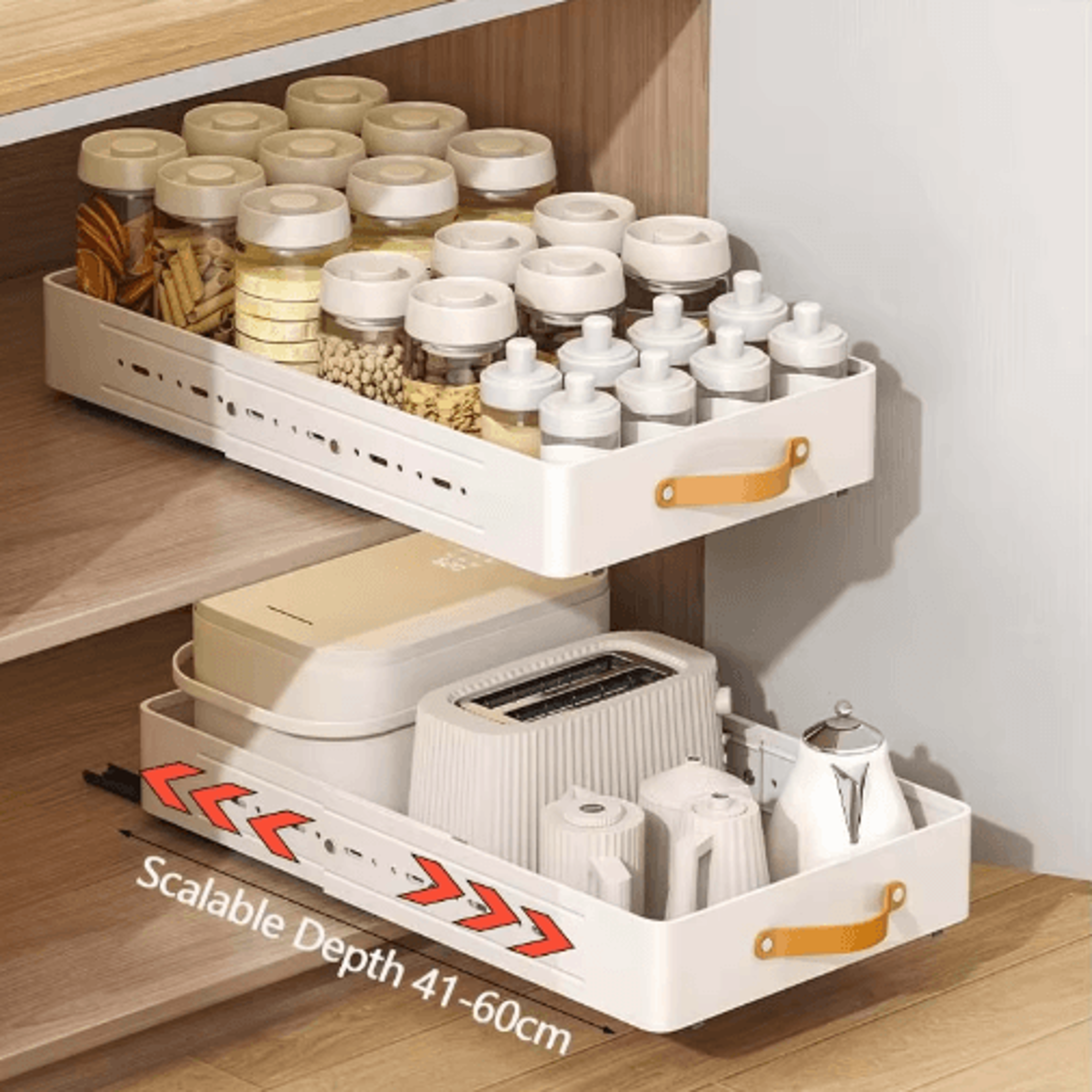expandable pull-out cabinet organizer – sliding kitchen storage shelf for spices & pantry items