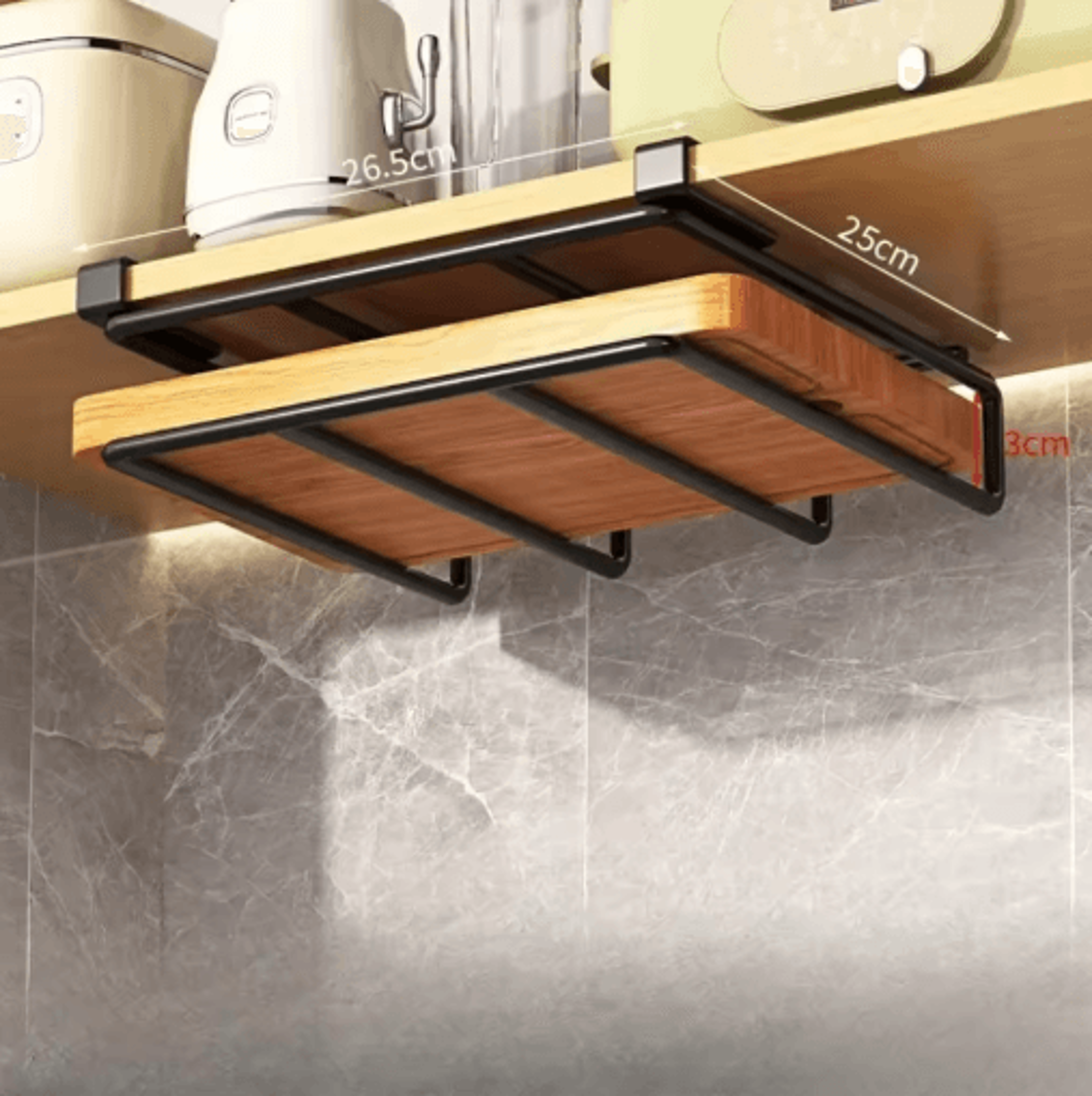 under cabinet kitchen organizer rack – hanging storage shelf with hooks & paper towel holder