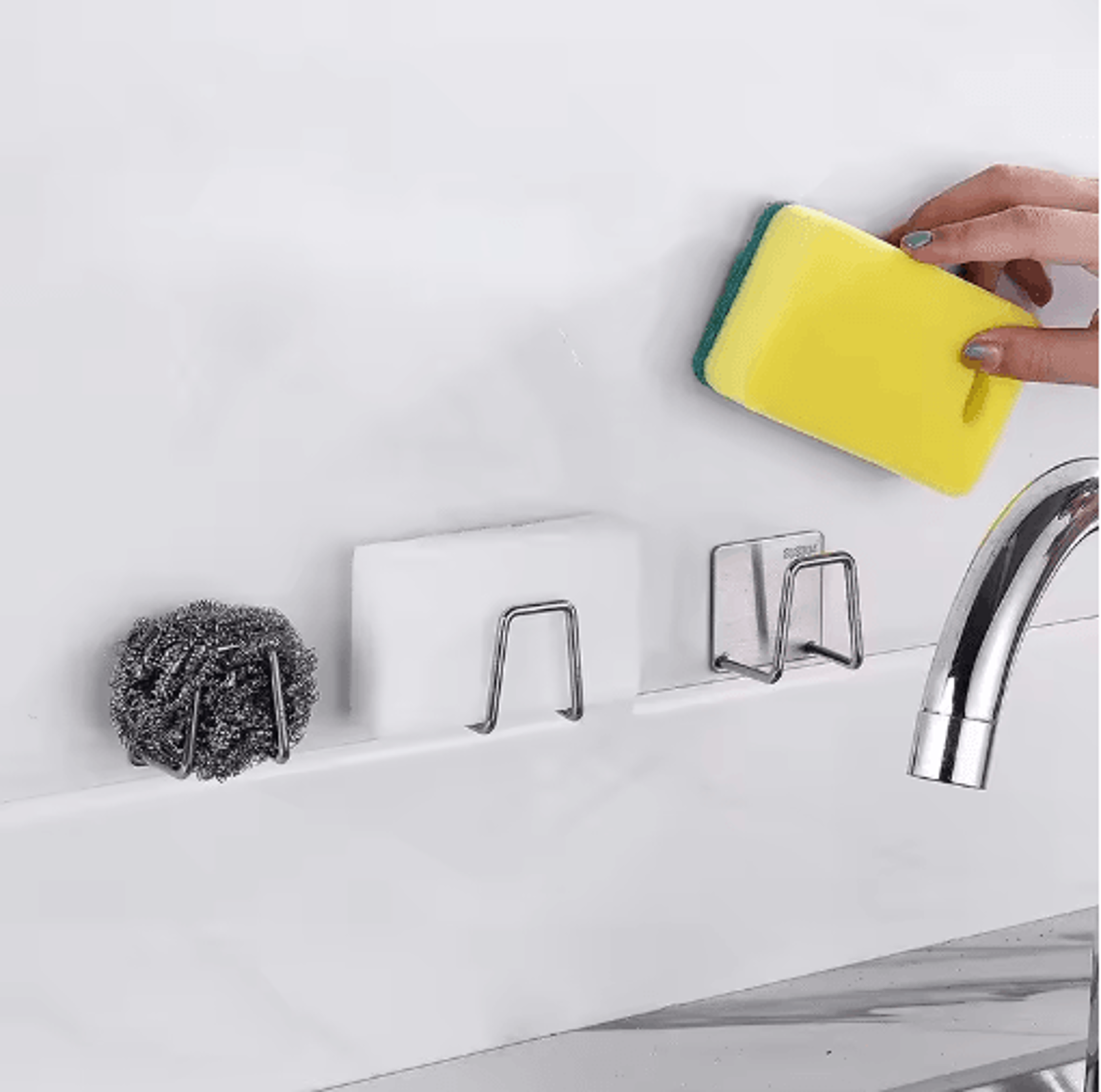 wall-mounted kitchen sink organizer – no-drill sponge & cutting board storage rack