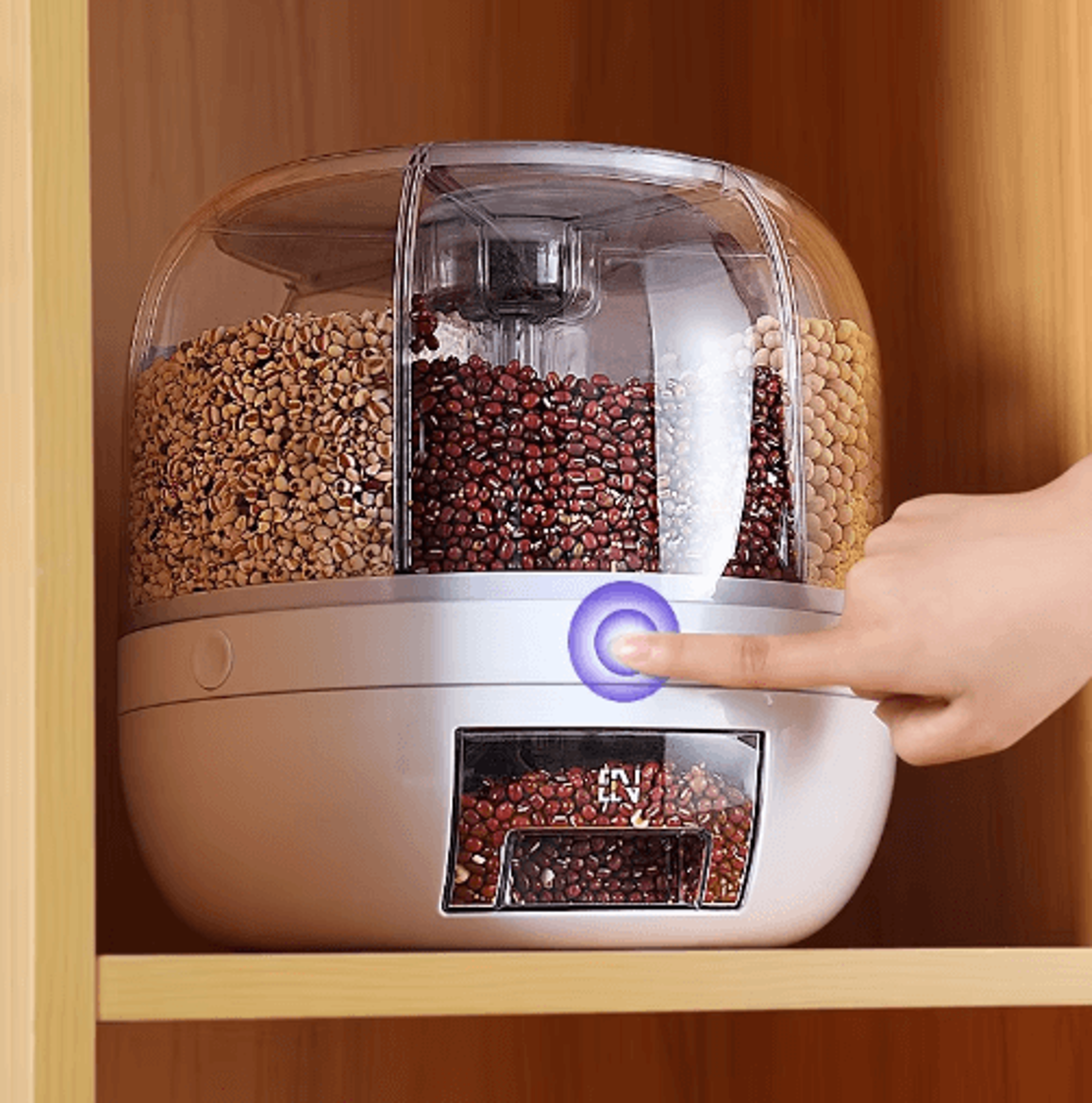 rotating multi-grid rice storage container – airtight grain dispenser with divided compartments