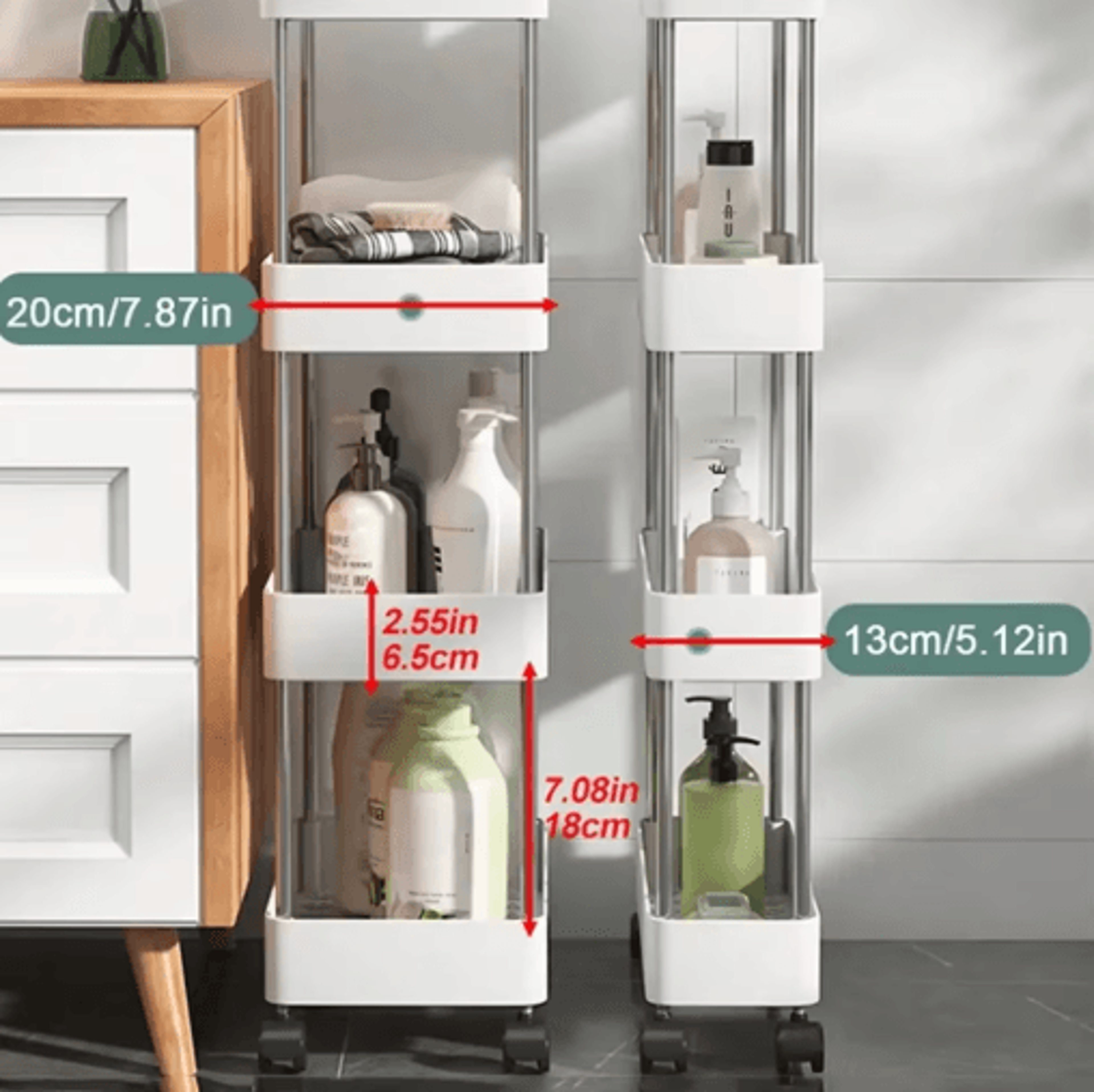 3/4-tier slim rolling storage cart movable gap organizer for kitchen & bathroom