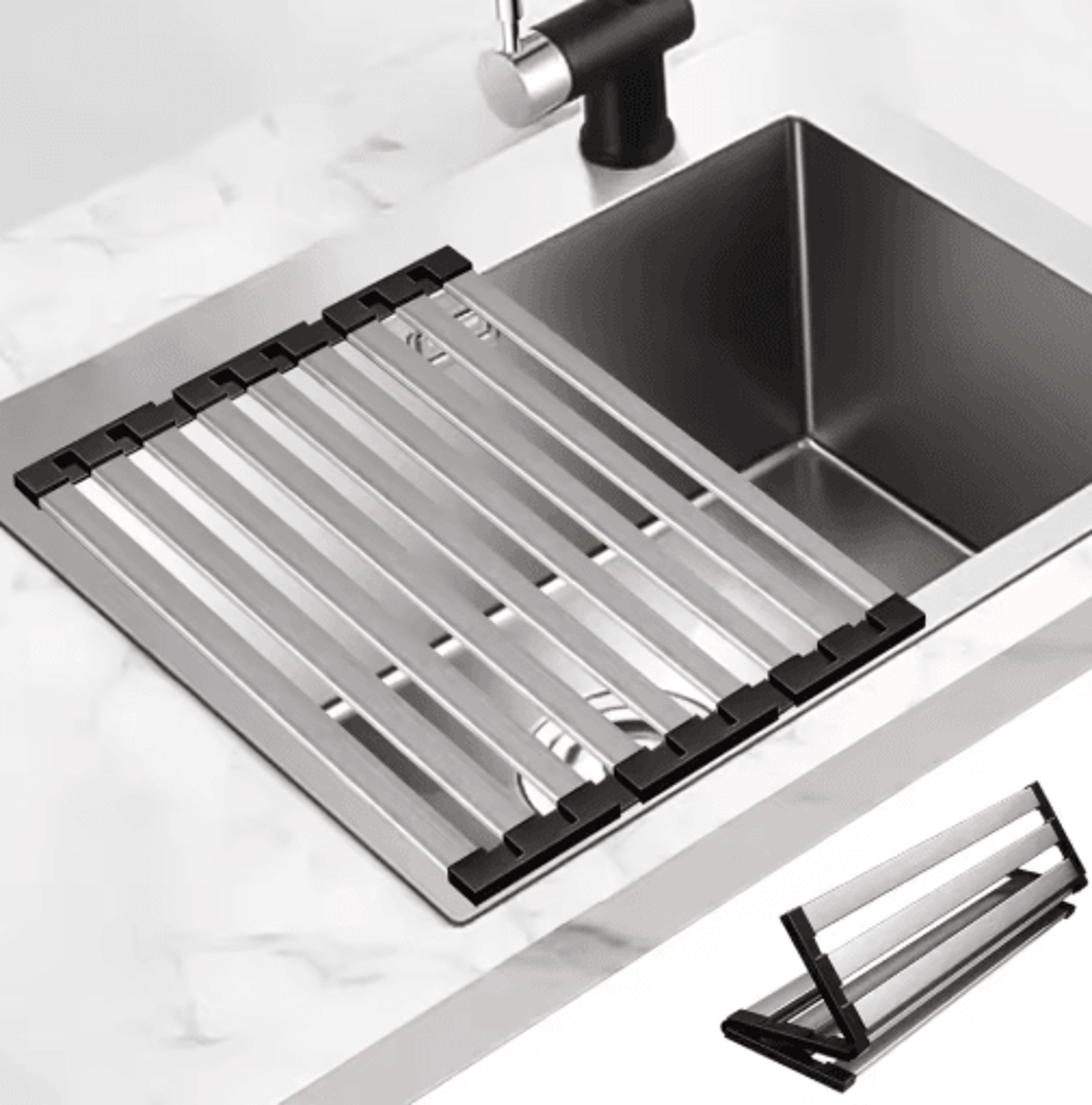 304 stainless steel over-the-sink dish drying rack – foldable & expandable drain basket