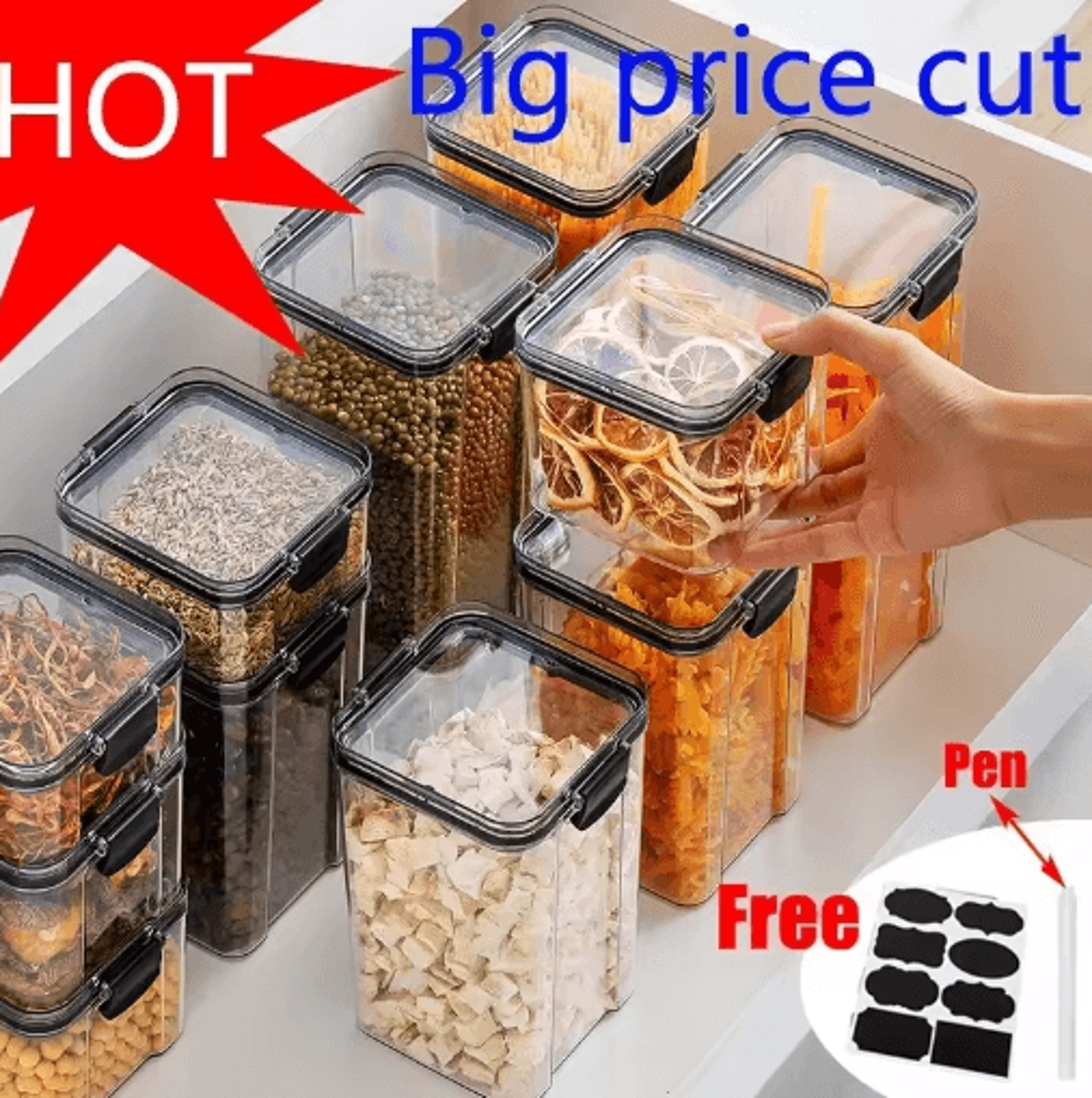 stackable airtight food storage containers set – sealed kitchen storage jars for grains, tea & dry foods (460–1800ml)