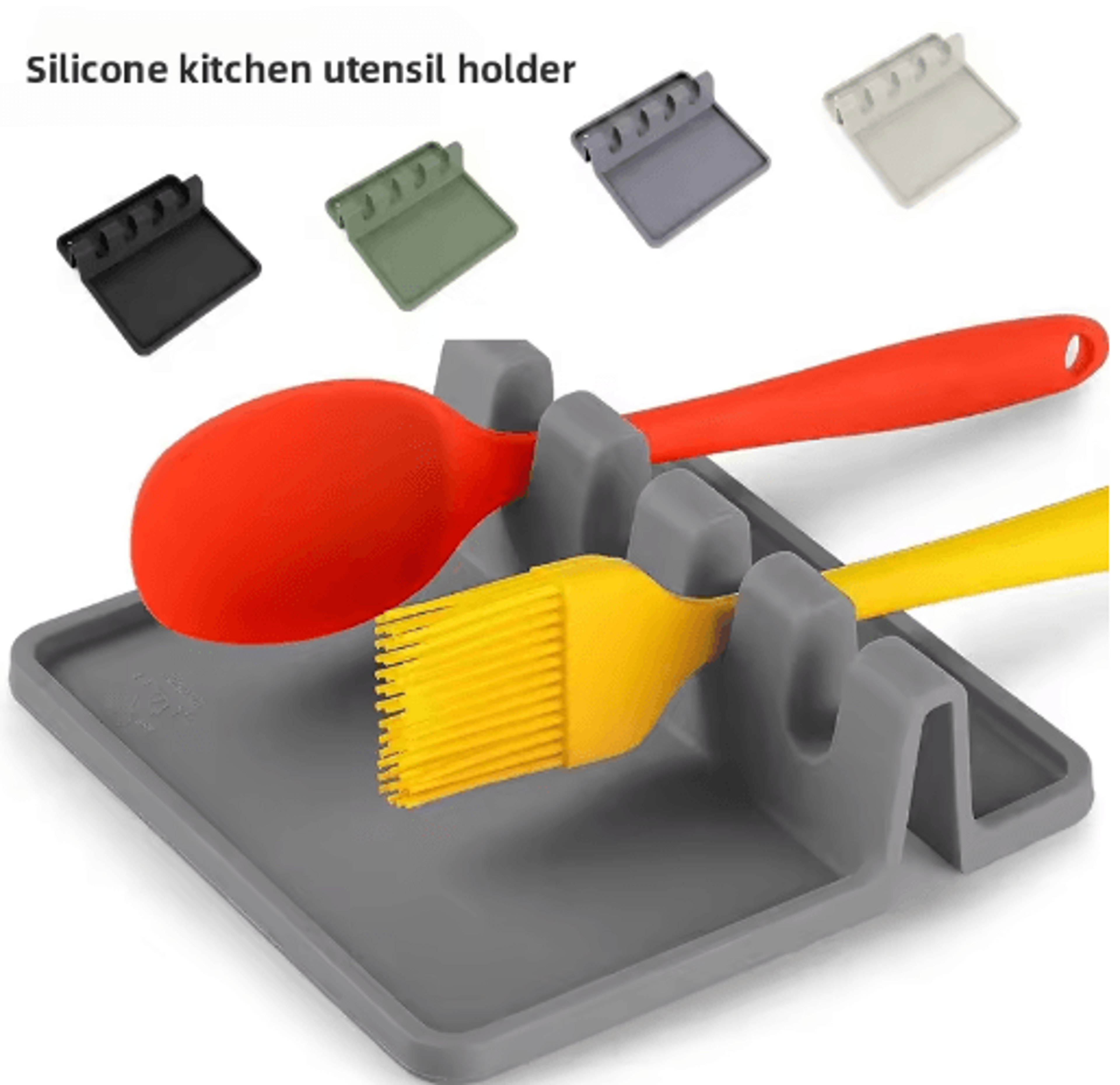 silicone utensil rest & drying rack – non-slip kitchen spoon holder for cooking tools