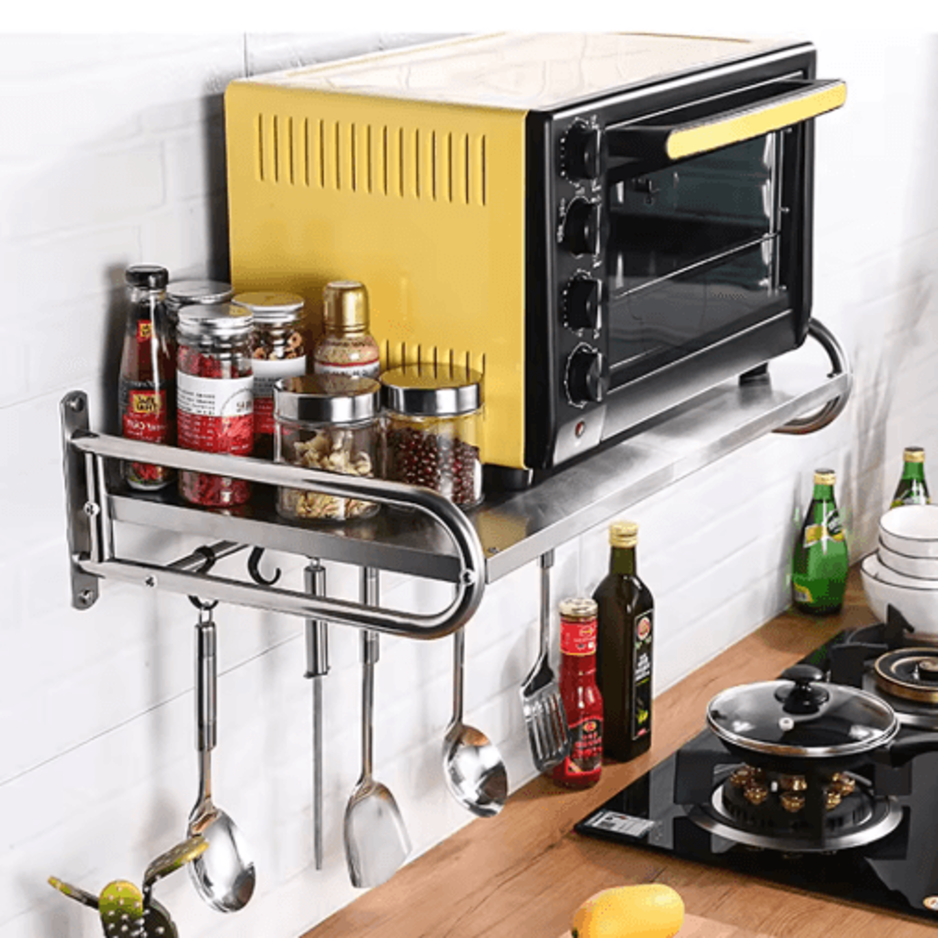 stainless steel microwave oven rack – wall-mounted kitchen shelf & countertop storage organizer