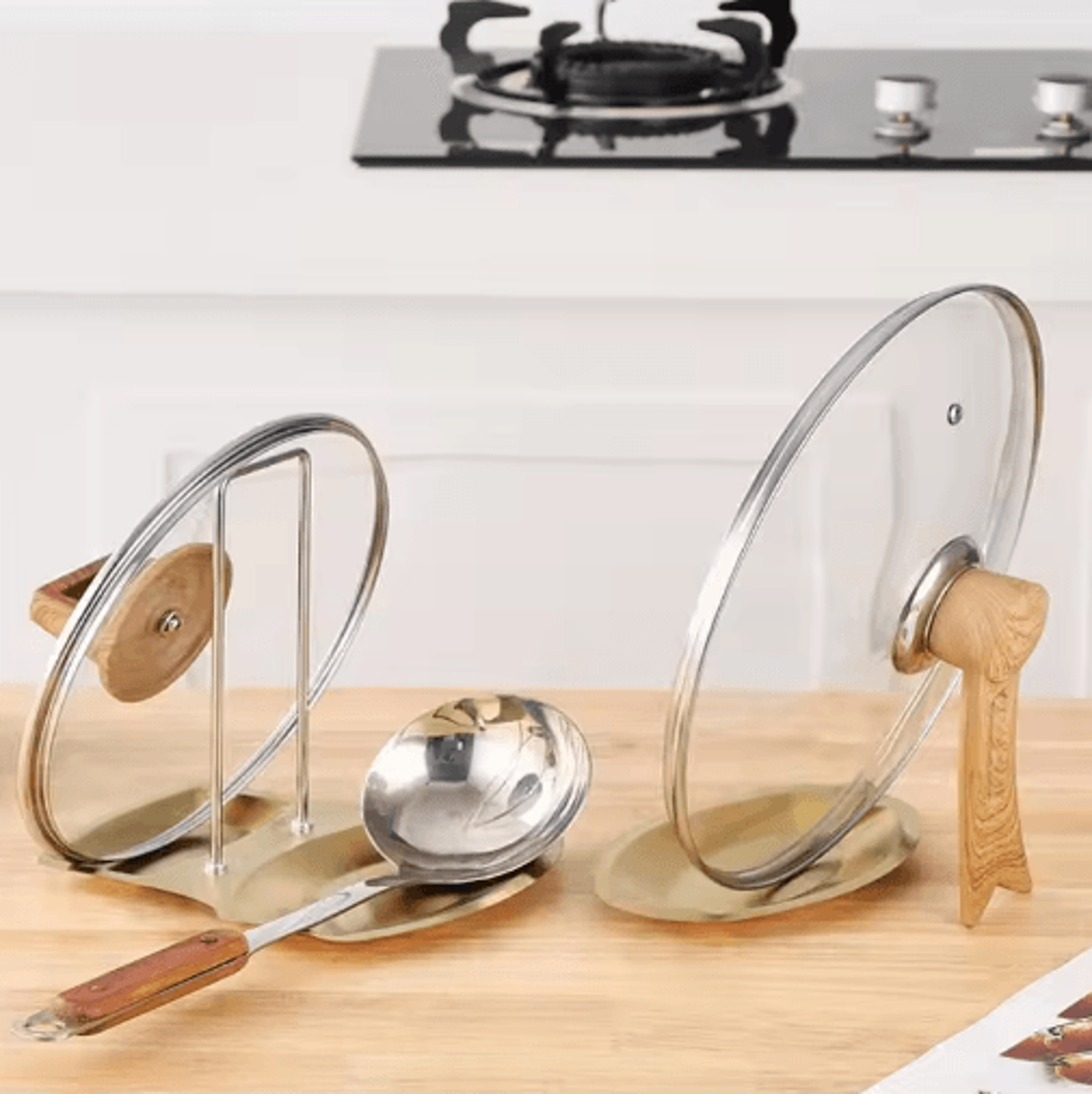 stainless steel pot lid holder multi-functional kitchen lid organizer with spoon & sponge rack