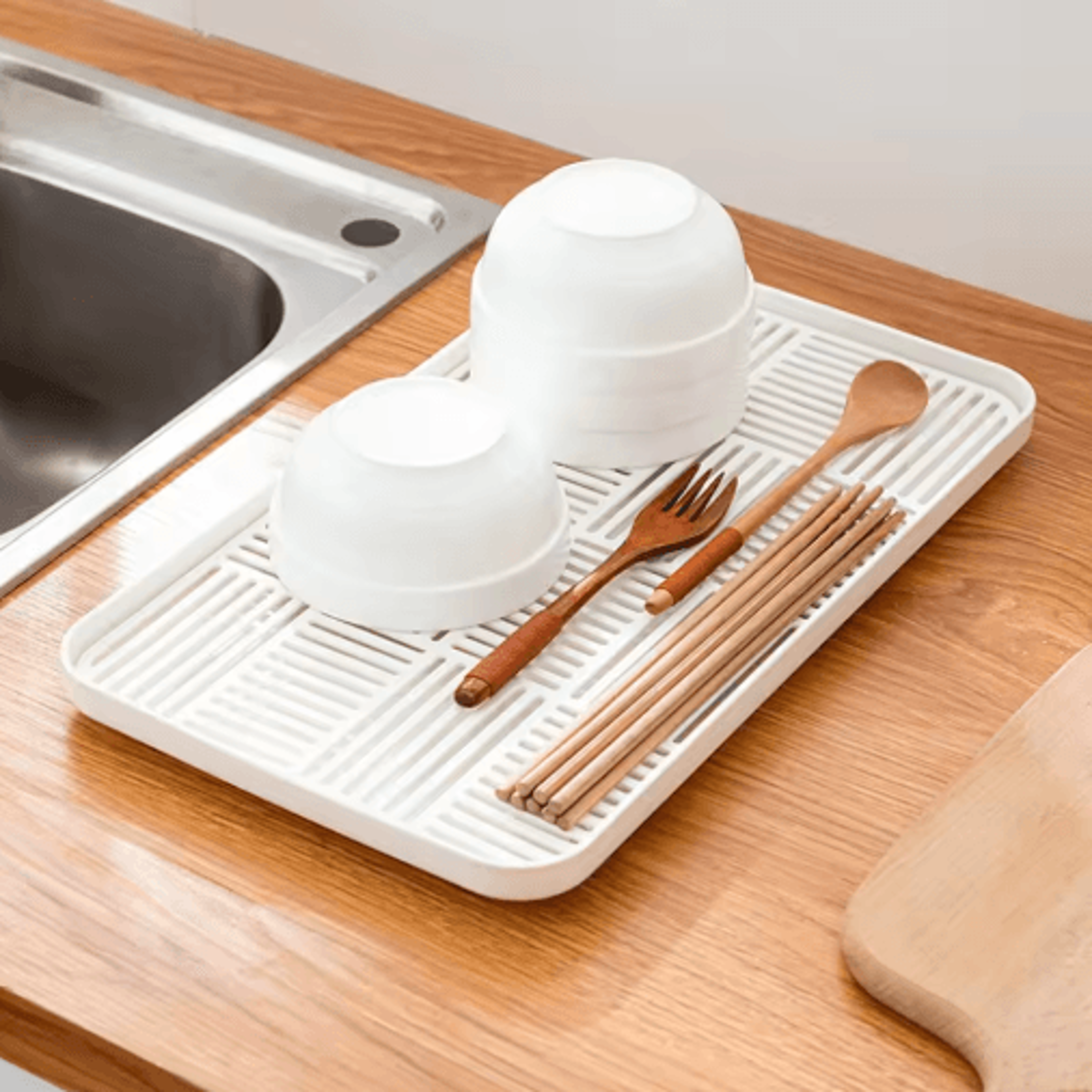 double layer dish drying rack with detachable drain tray tableware storage & kitchen drainer
