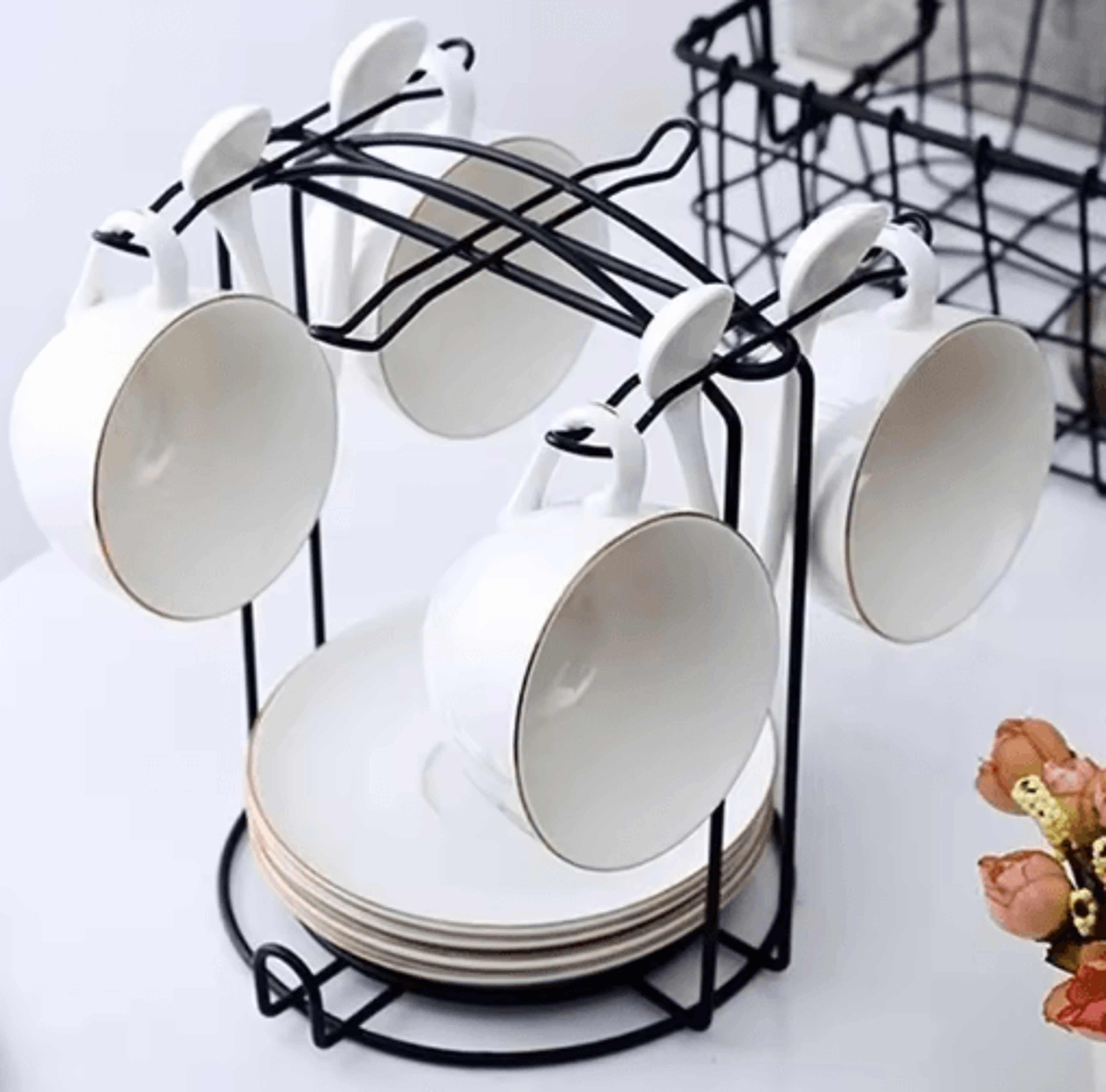 coffee cup holder hanging rack – iron under shelf mug organizer for kitchen counter & cabinet
