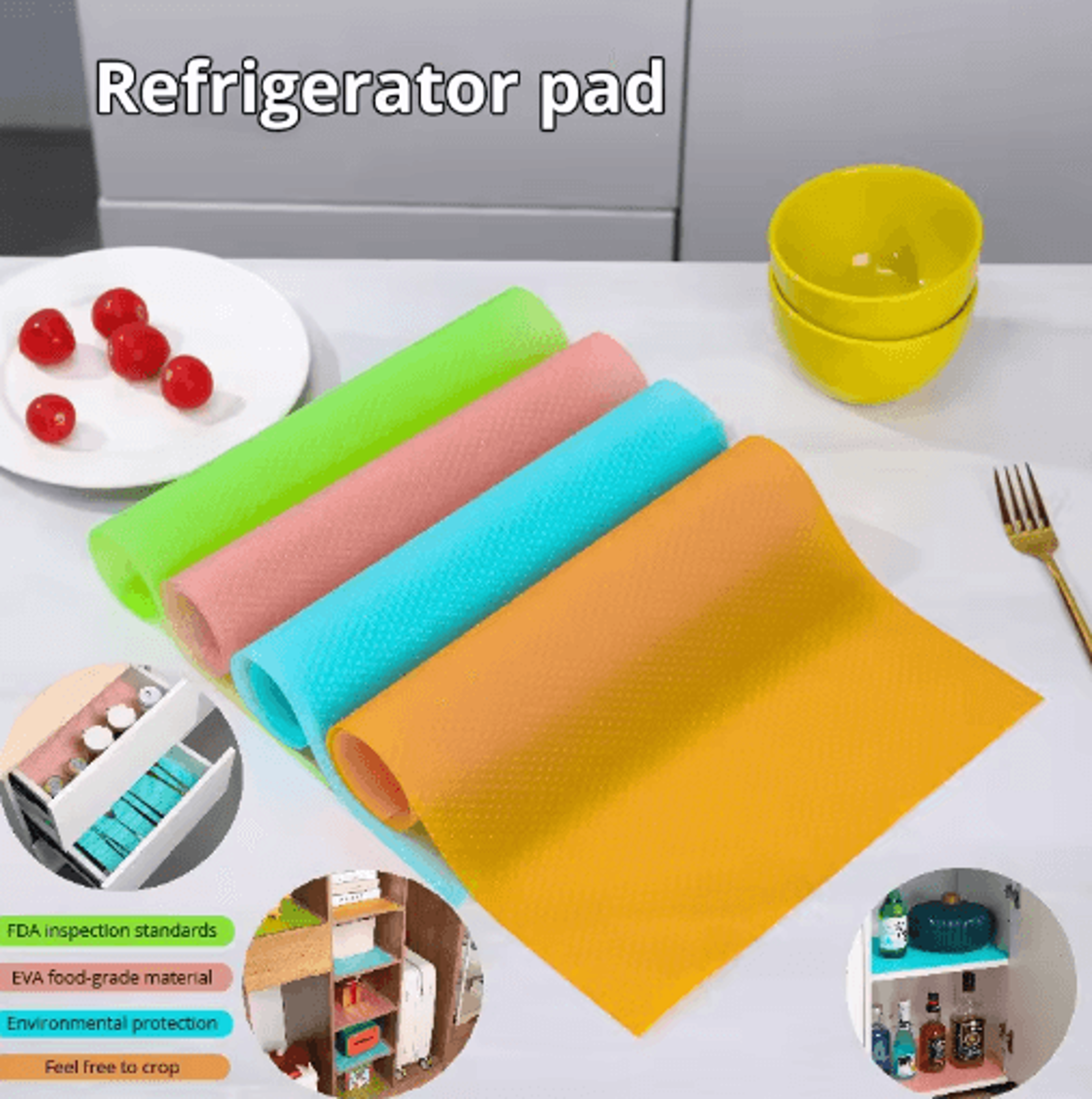 4-piece cuttable refrigerator shelf liners anti-mold cabinet & drawer mats for kitchen organization